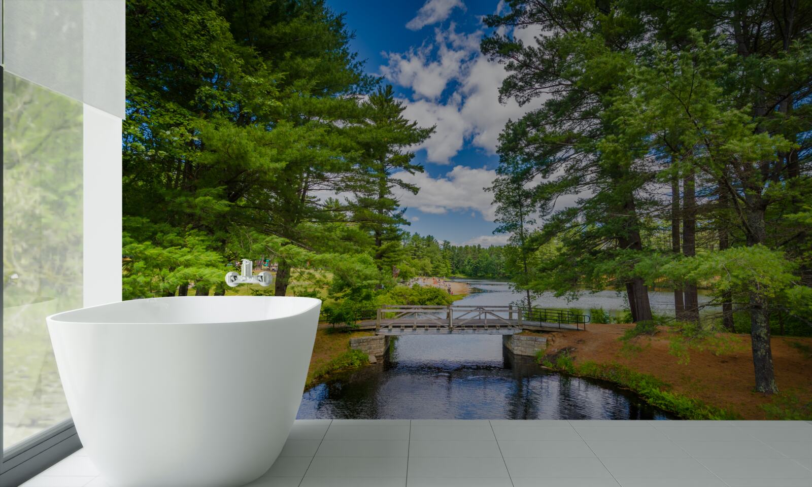 Fototapet un râu rapid printr-o pădure de smarald