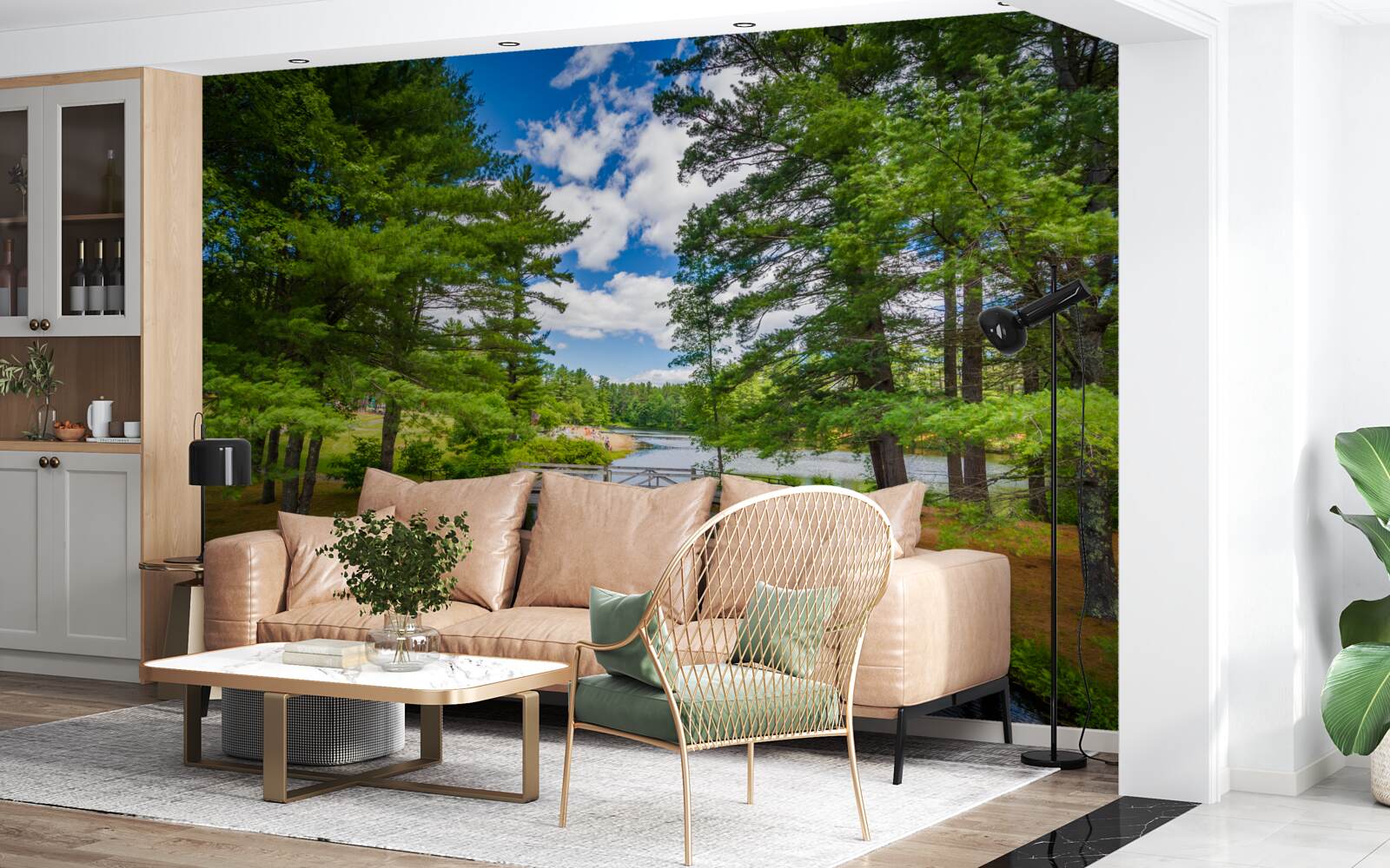 Fototapet un râu rapid printr-o pădure de smarald