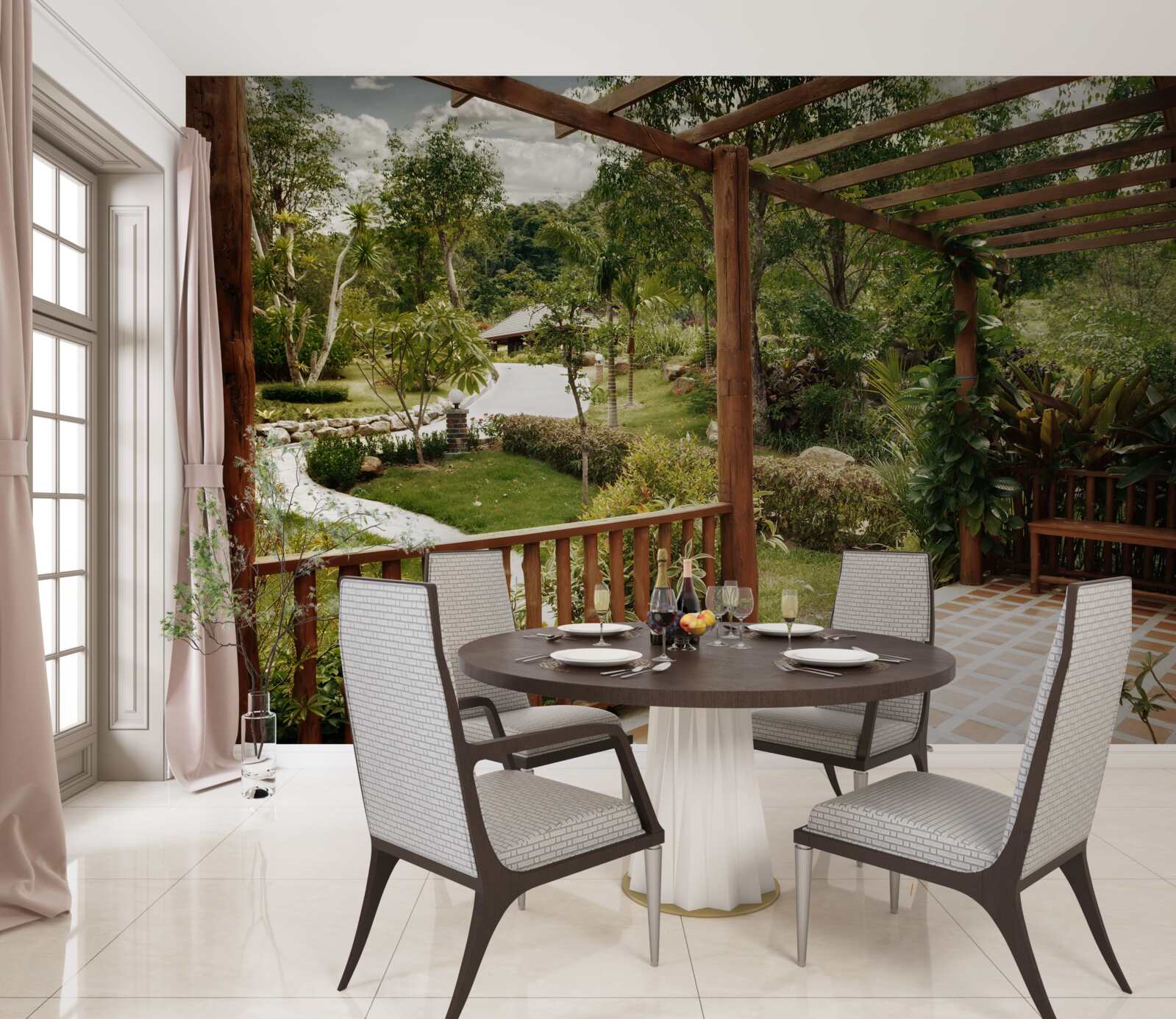 Fototapet terasă cu confort și acces la iaz