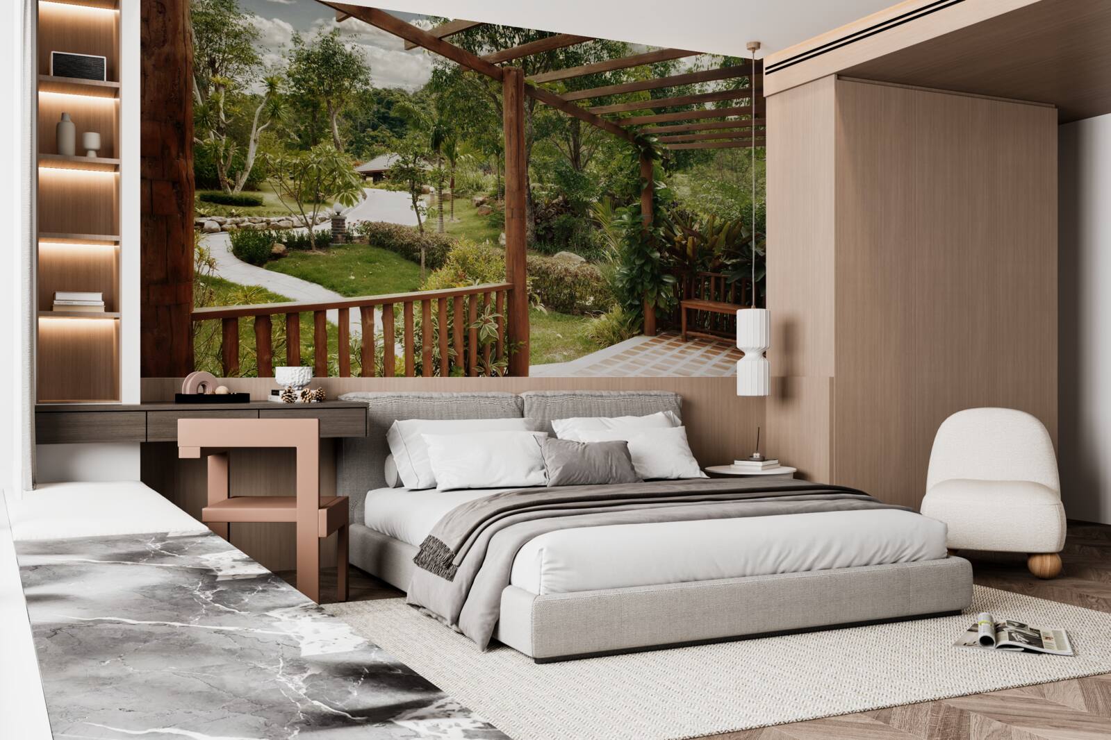 Fototapet terasă cu confort și acces la iaz