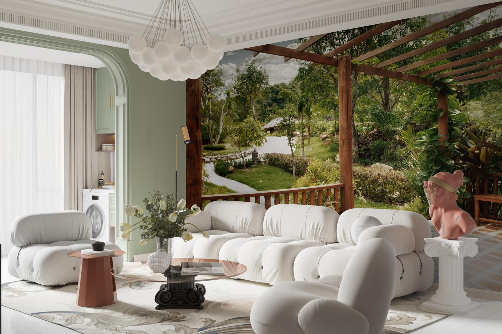 Fototapet terasă cu confort și acces la iaz