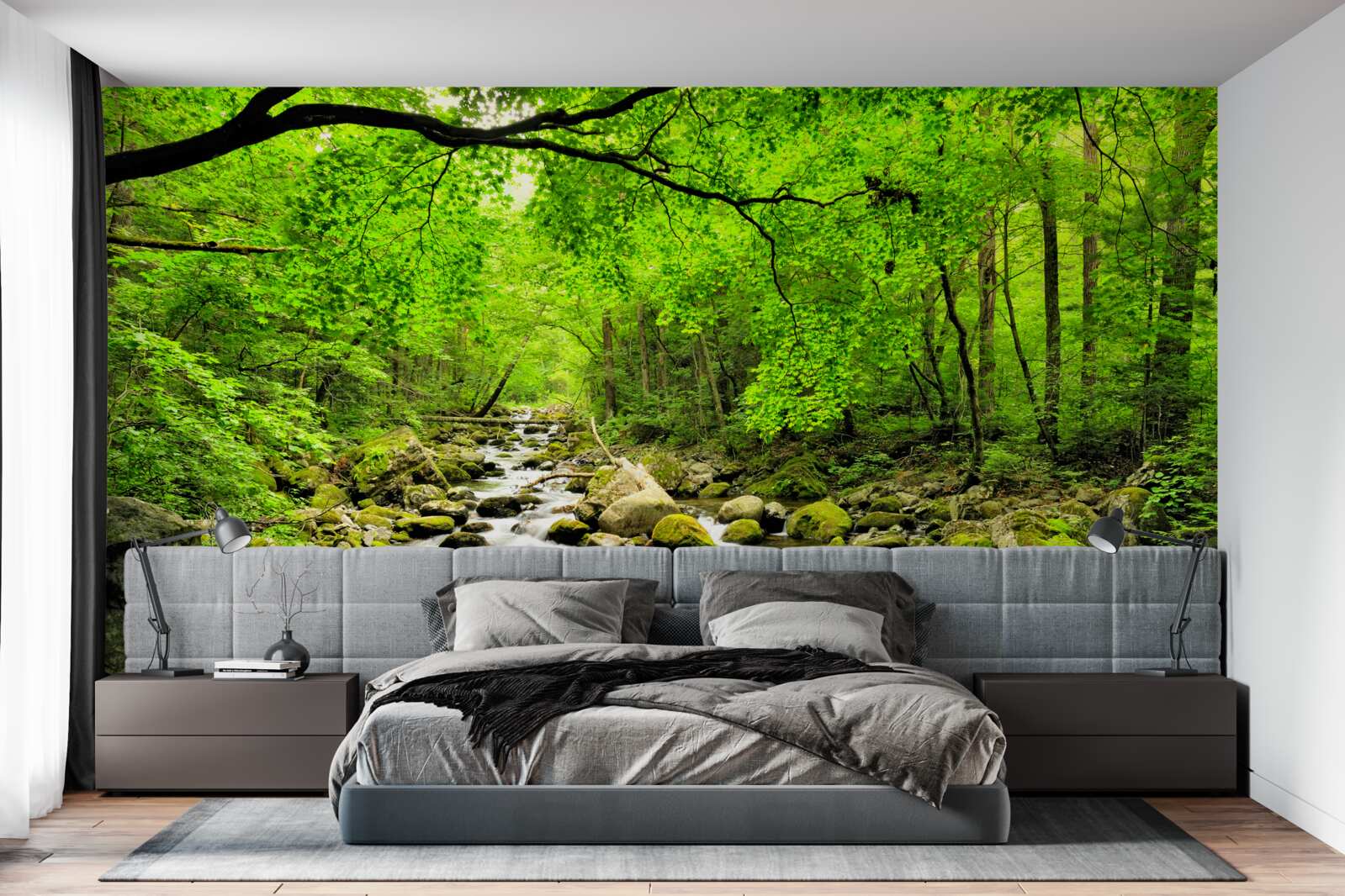 Fototapet un pârâu liniștit printr-un tufiș de pădure