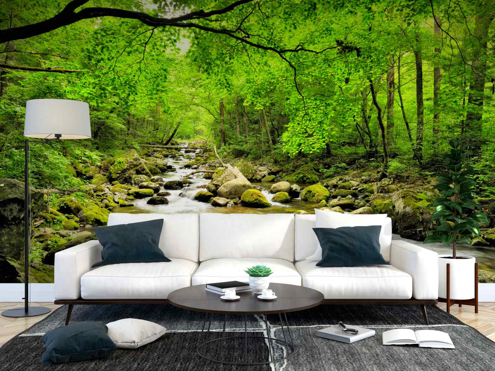 Fototapet un pârâu liniștit printr-un tufiș de pădure