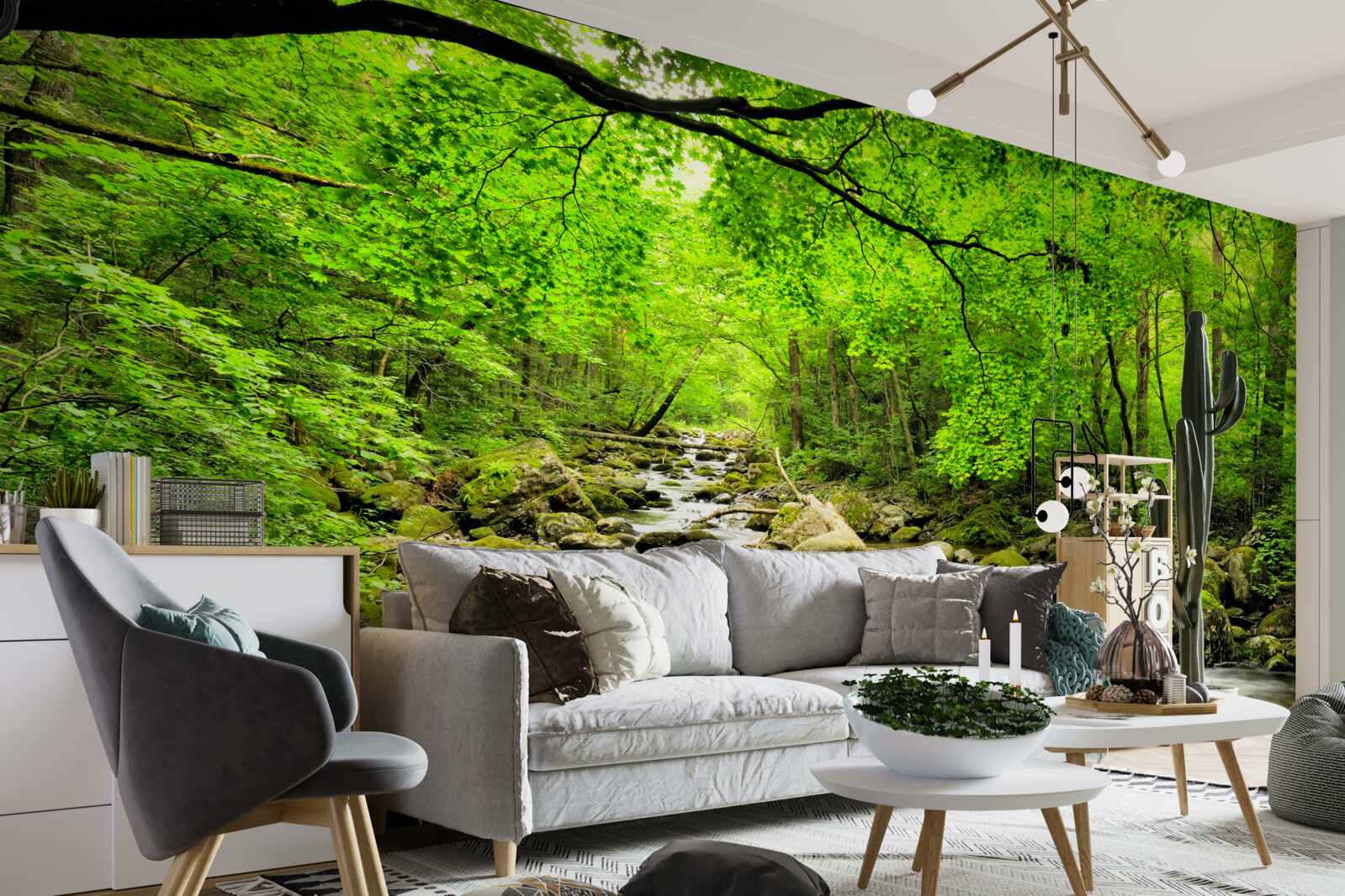 Fototapet un pârâu liniștit printr-un tufiș de pădure