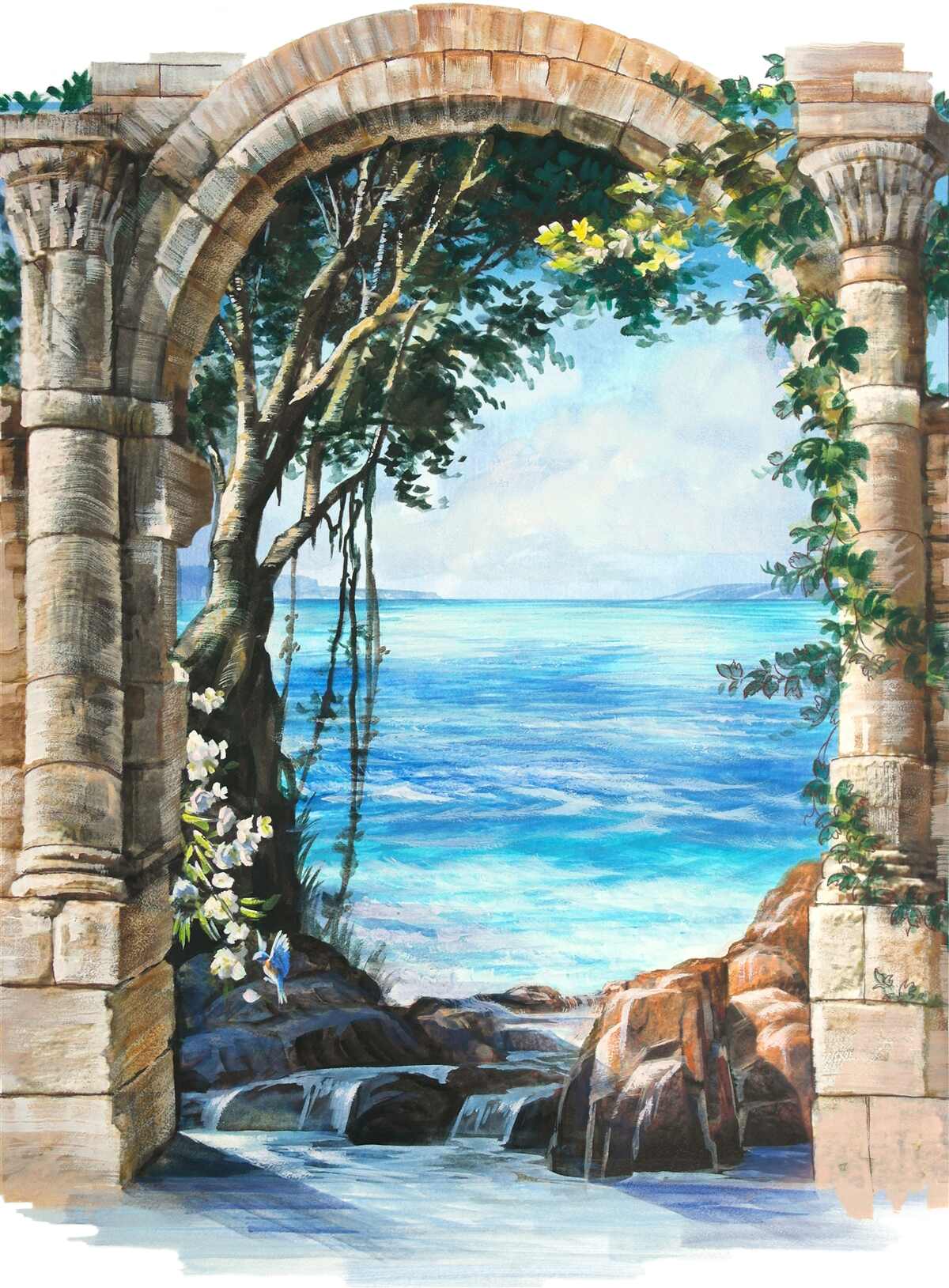 Fototapet arc rotund din piatră cu vedere la mare