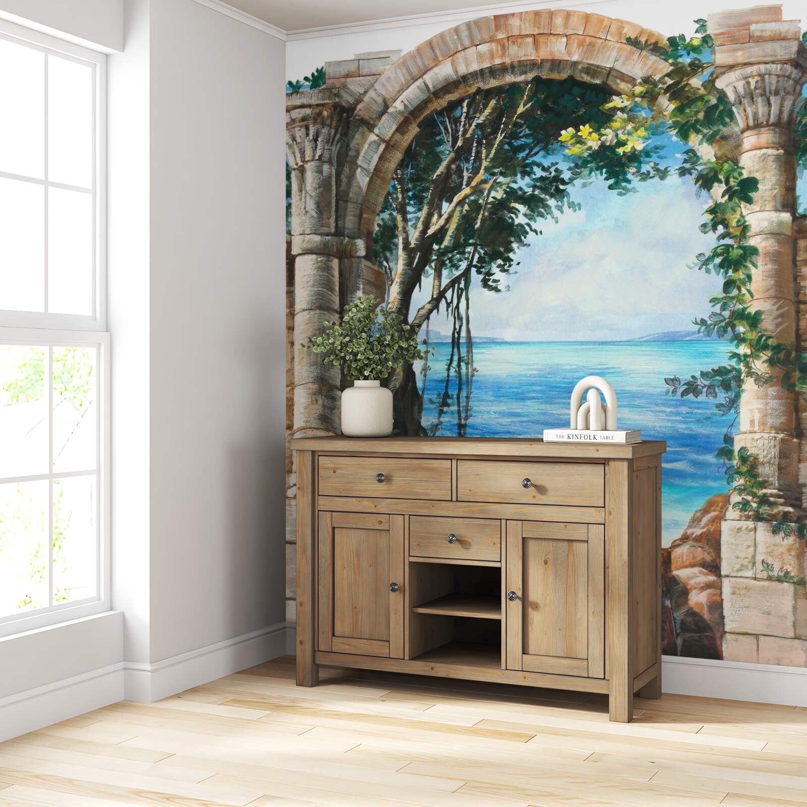 Fototapet arc rotund din piatră cu vedere la mare