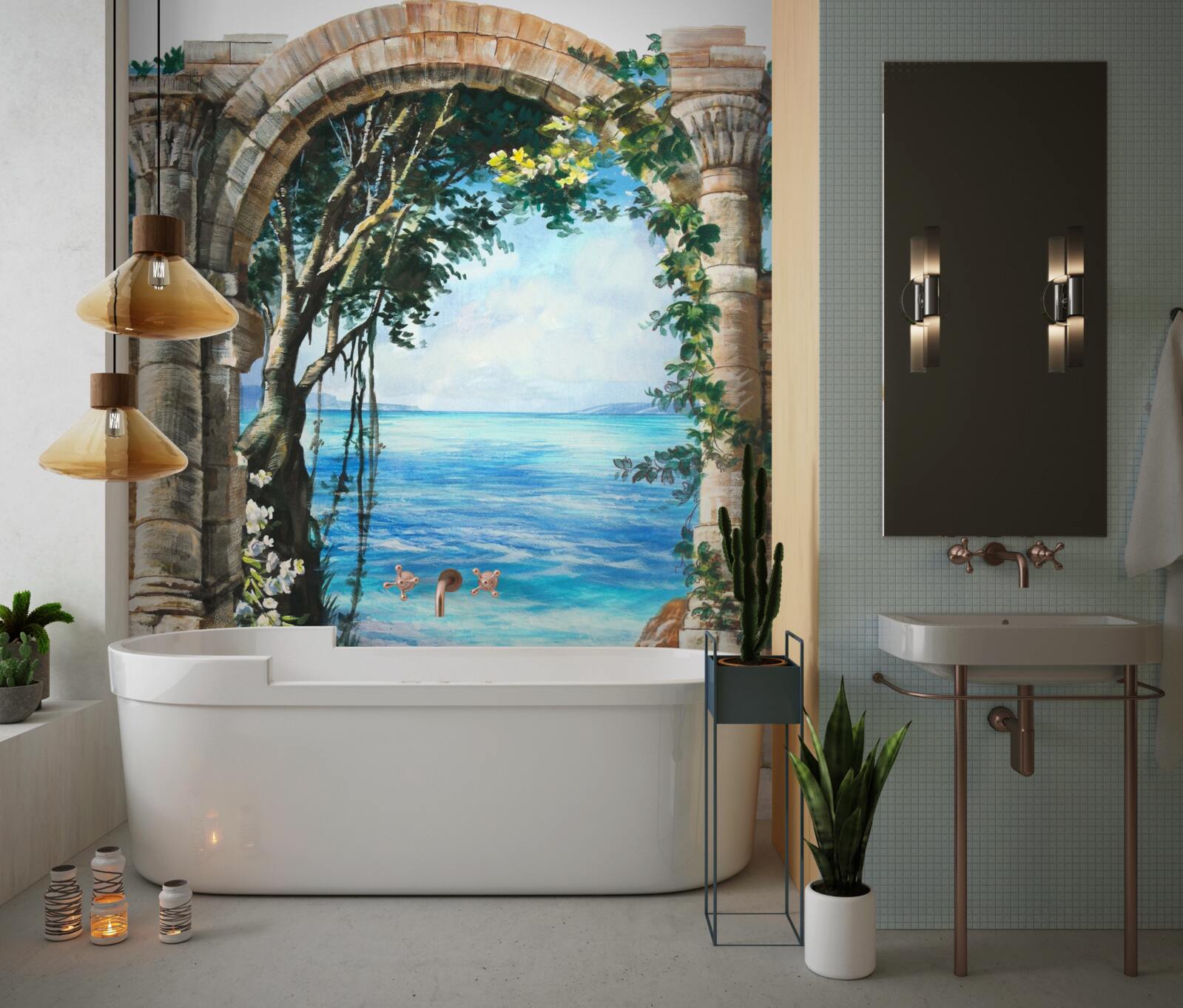 Fototapet arc rotund din piatră cu vedere la mare