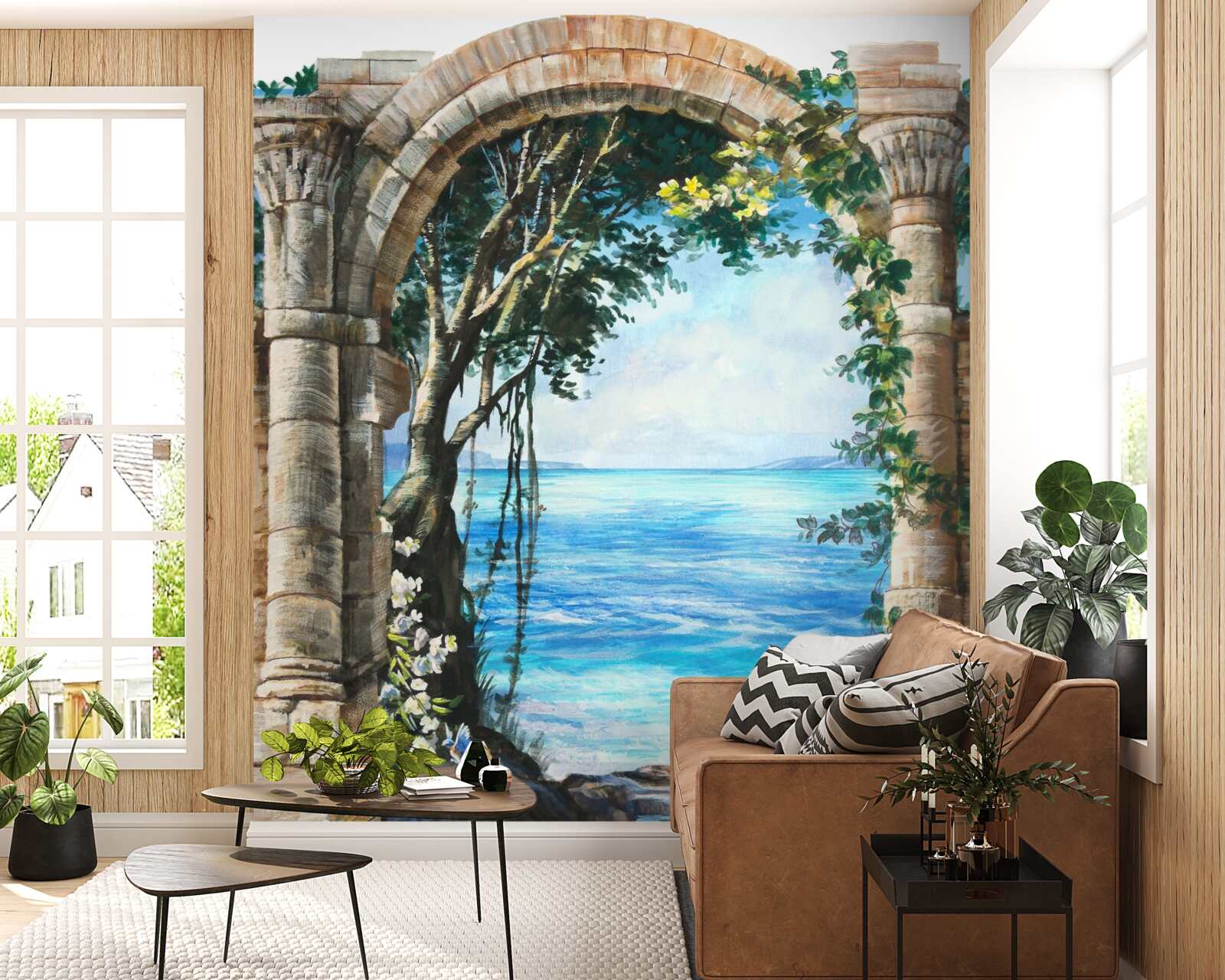 Fototapet arc rotund din piatră cu vedere la mare