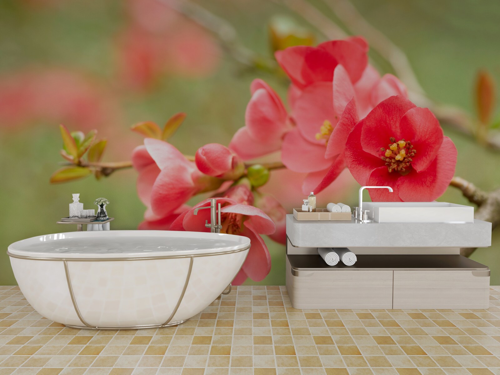 Fototapet flori cărămizii pe un copac