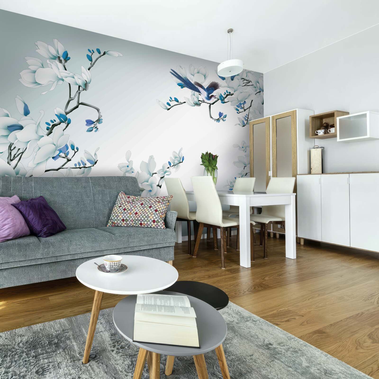 Fototapet ramuri albe cu lăstari