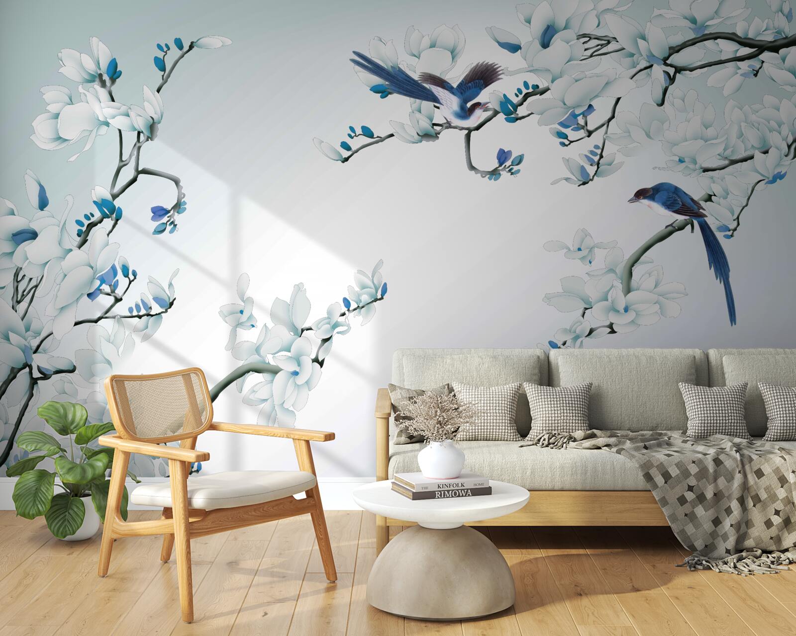 Fototapet ramuri albe cu lăstari