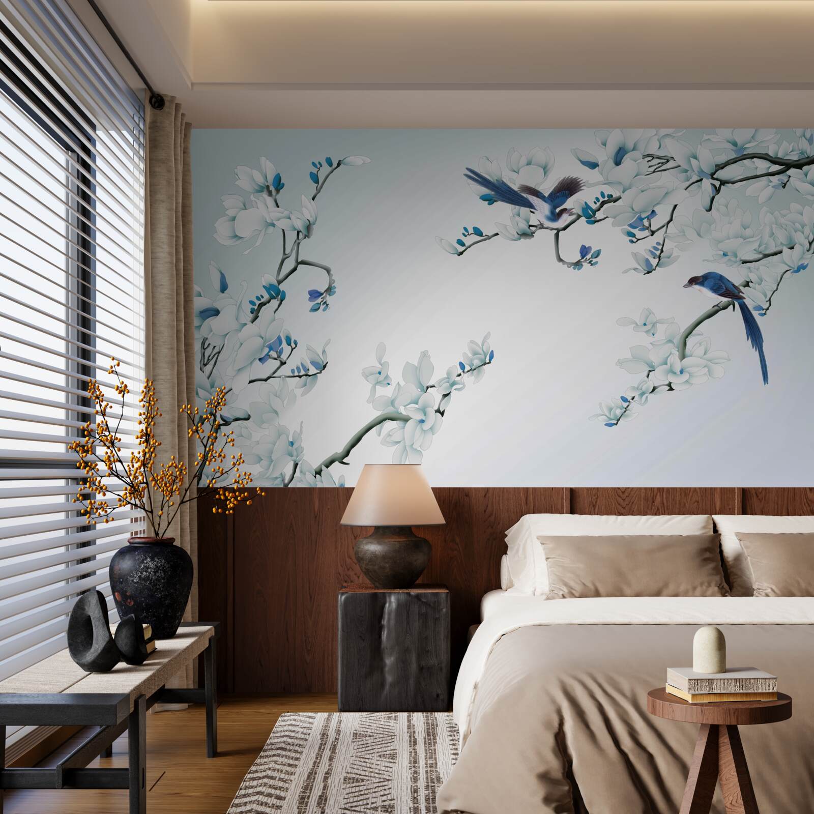 Fototapet ramuri albe cu lăstari