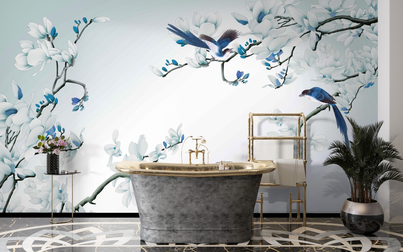 Fototapet ramuri albe cu lăstari