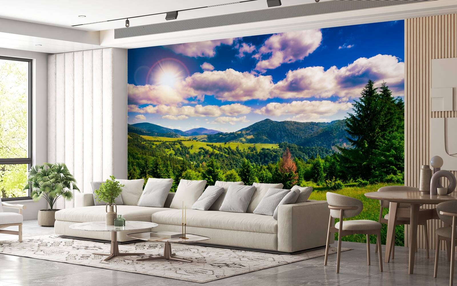 Fototapet într-o zi senină, vârfurile verzi ale pajiștilor