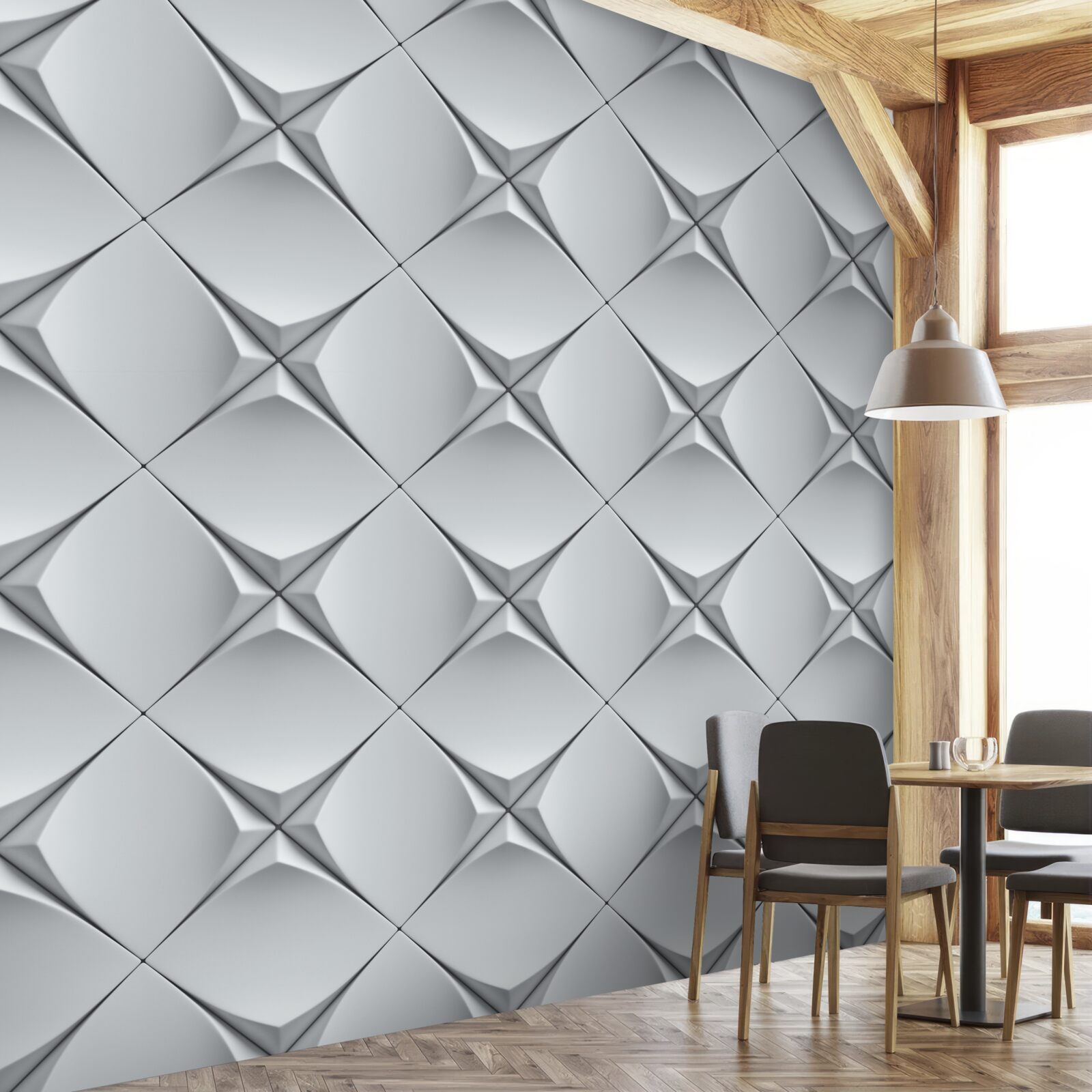 Fototapet fundal compus din figuri albe în abstracție