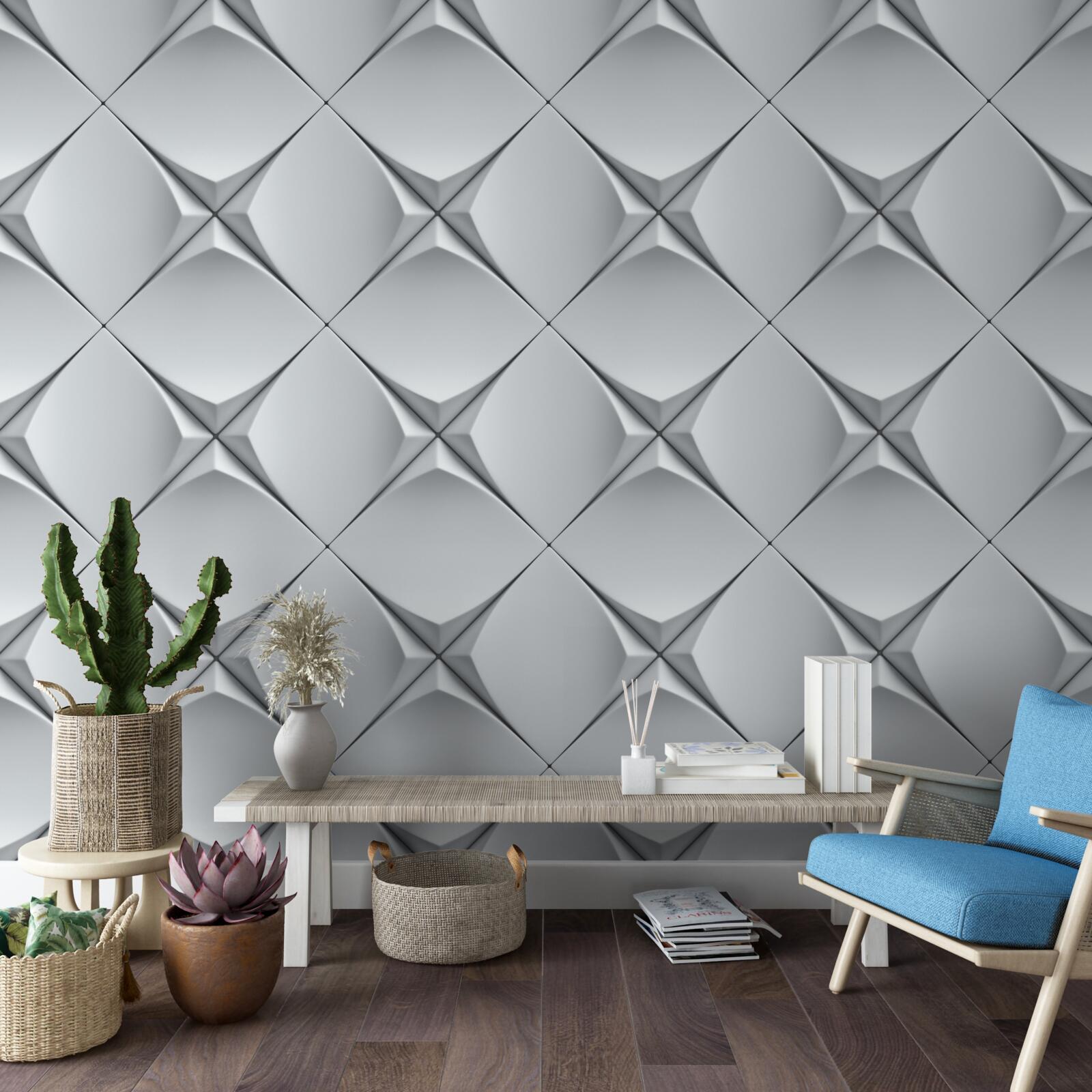 Fototapet fundal compus din figuri albe în abstracție