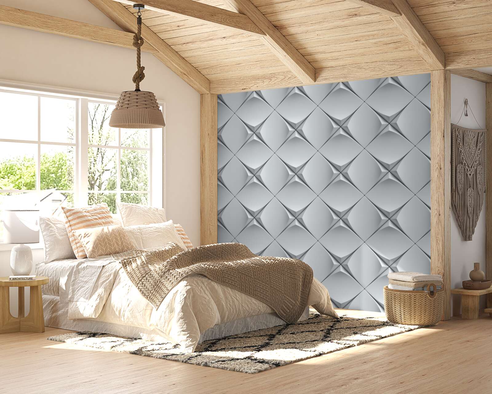 Fototapet fundal compus din figuri albe în abstracție