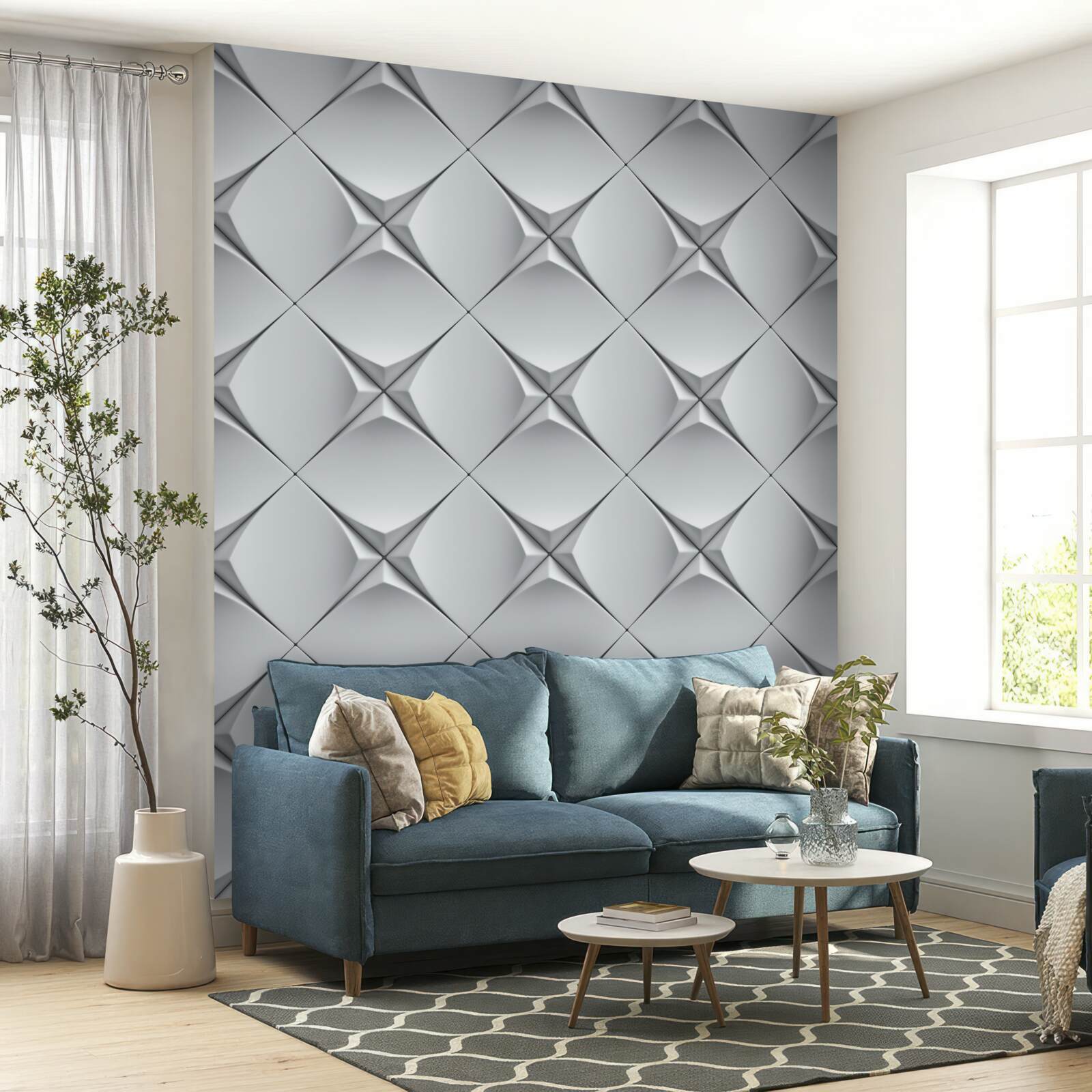 Fototapet fundal compus din figuri albe în abstracție