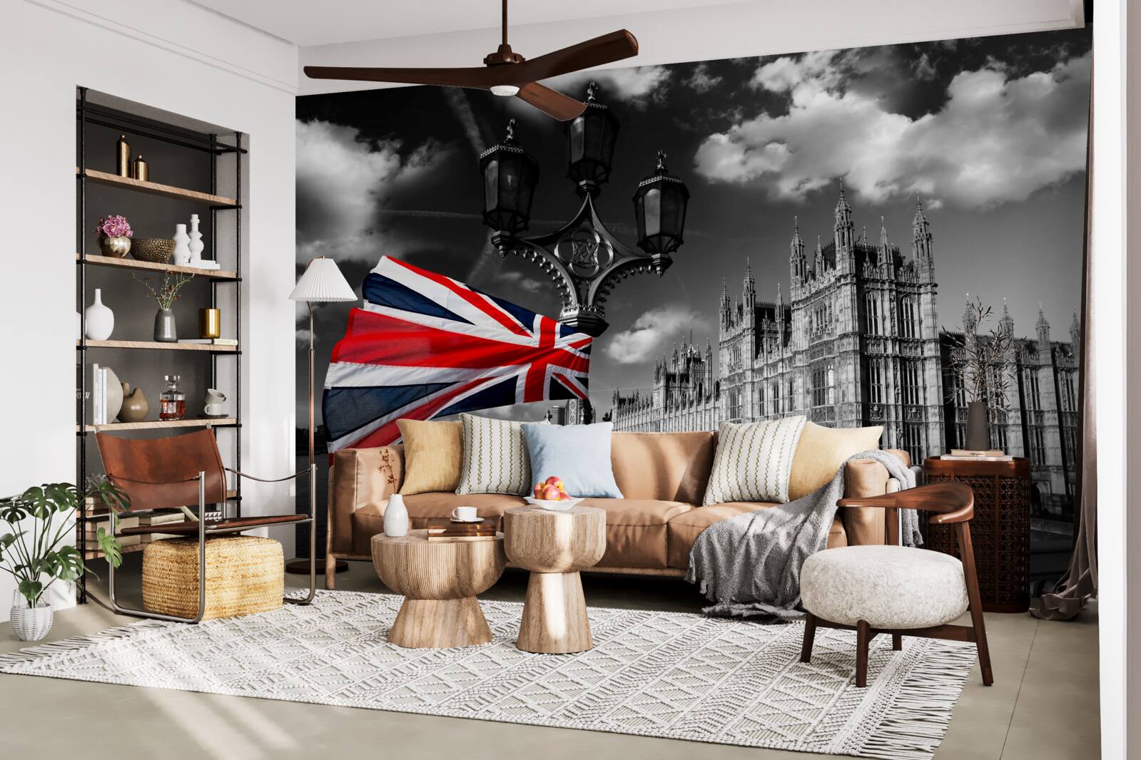 Fototapet silueta orașului pe fundalul drapelului englez