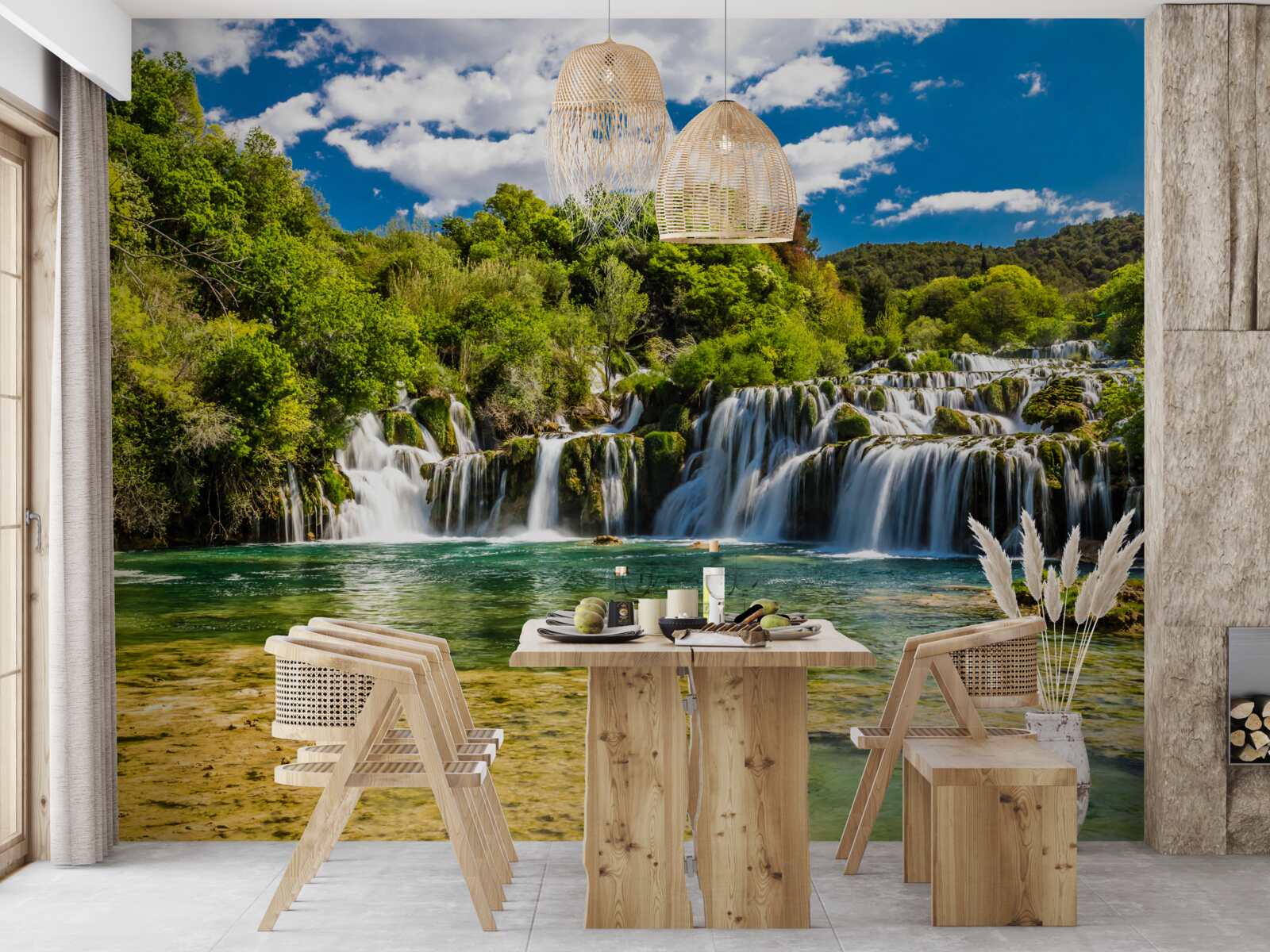 Fototapet o cascadă uriașă care se prăbușește pe o insulă tropicală