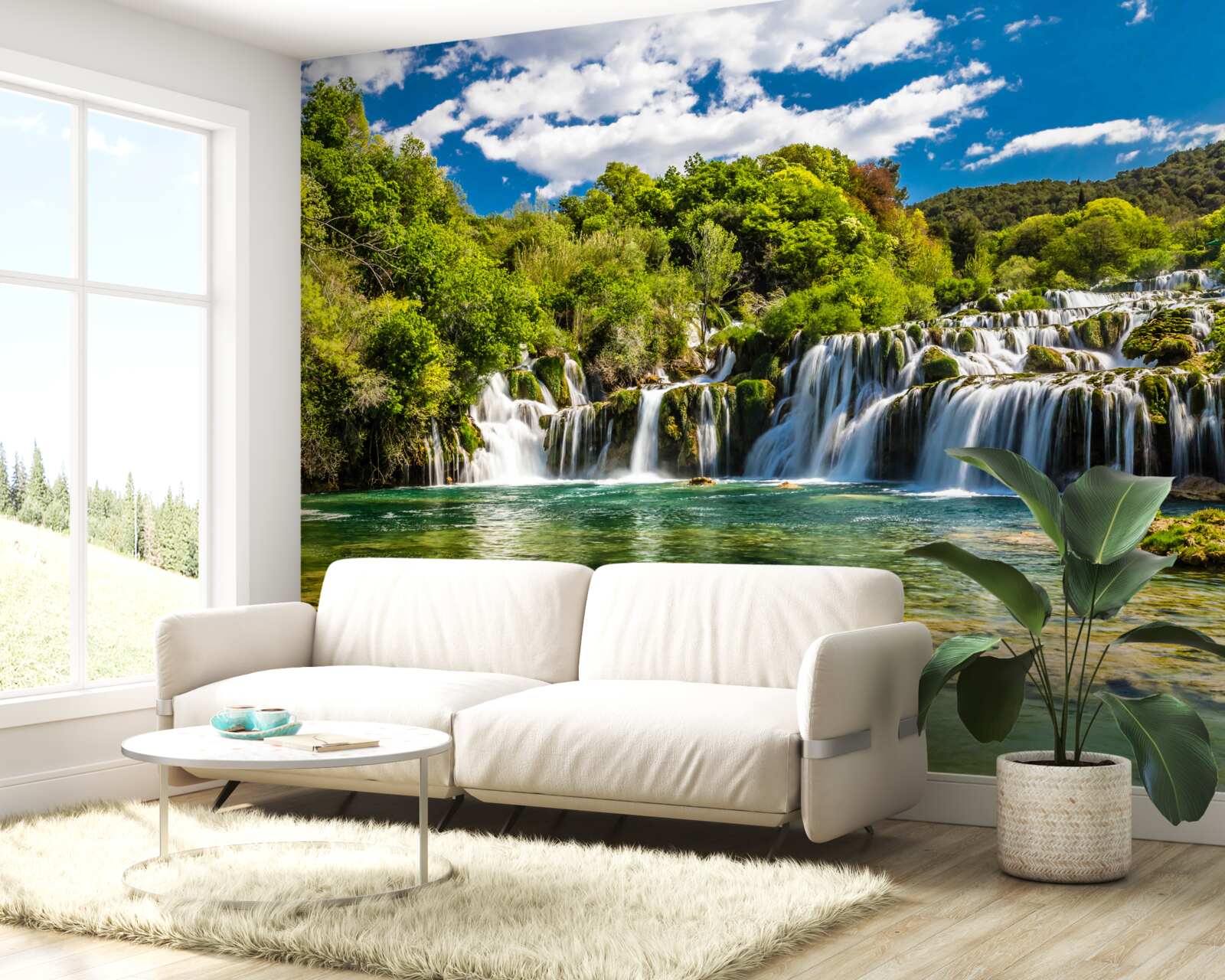 Fototapet o cascadă uriașă care se prăbușește pe o insulă tropicală