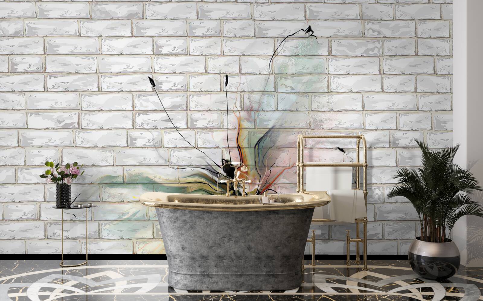 Fototapet fluture în stil abstract pe un perete alb