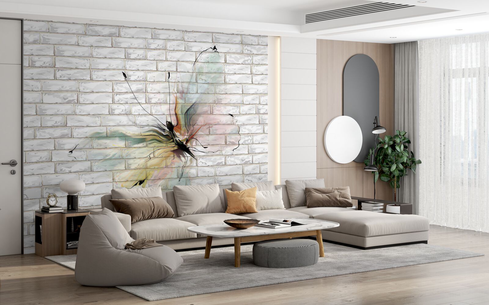 Fototapet fluture în stil abstract pe un perete alb