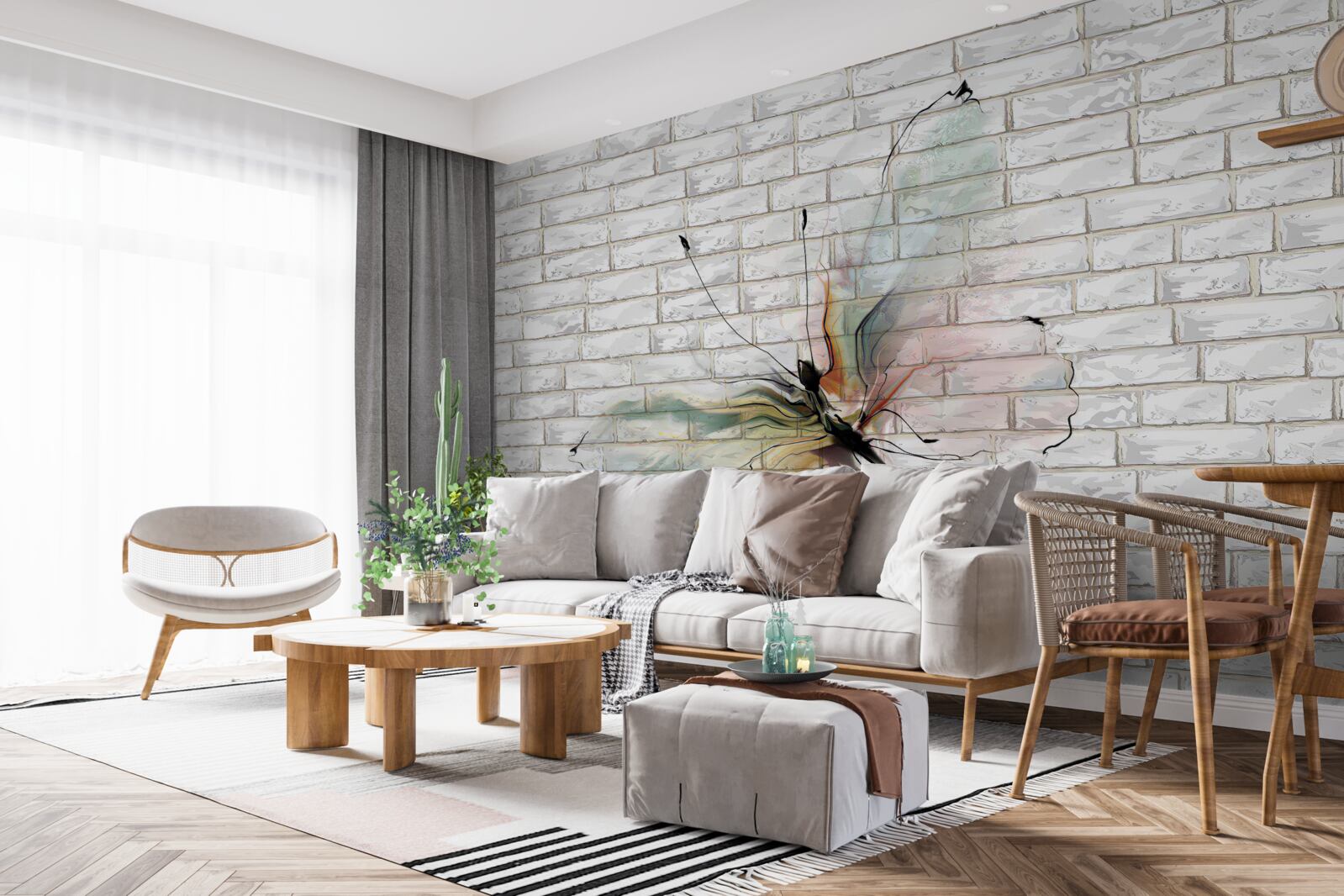 Fototapet fluture în stil abstract pe un perete alb