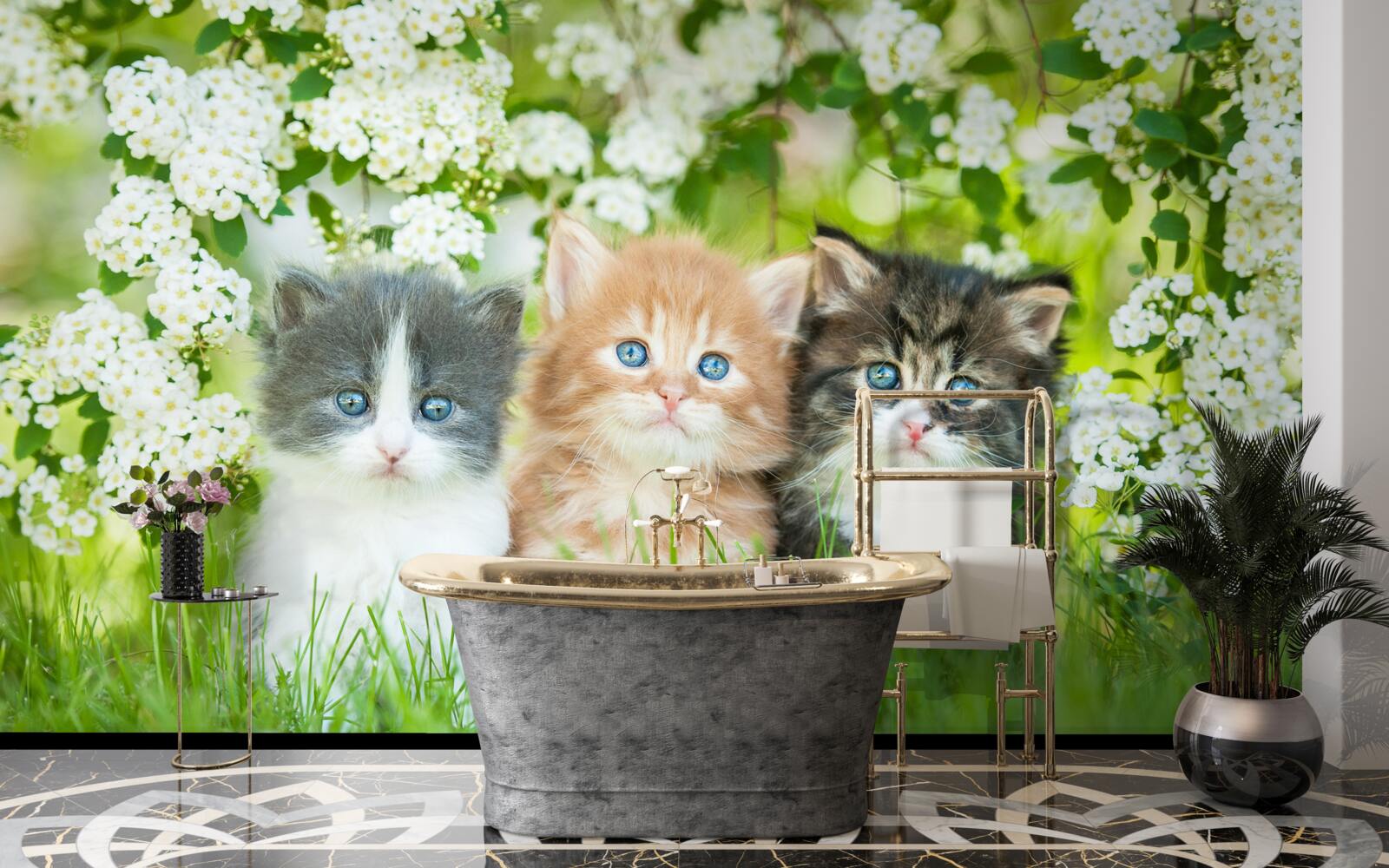 Fototapet pisoi pe o pajiște înflorită