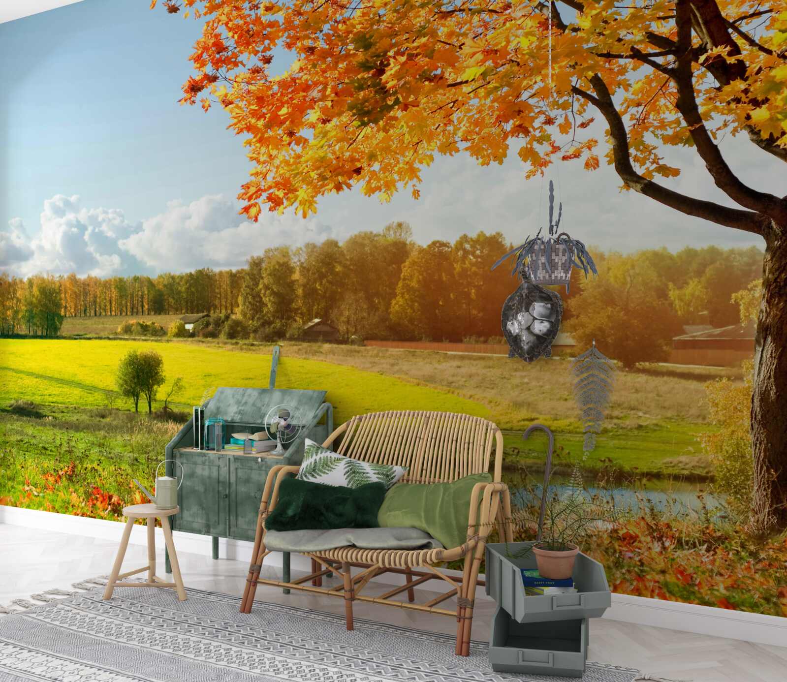 Fototapet o zi strălucitoare de toamnă, învăluită în frumusețe aurie