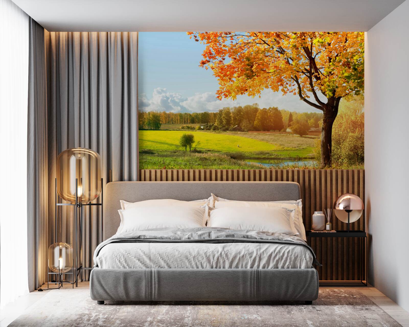 Fototapet o zi strălucitoare de toamnă, învăluită în frumusețe aurie