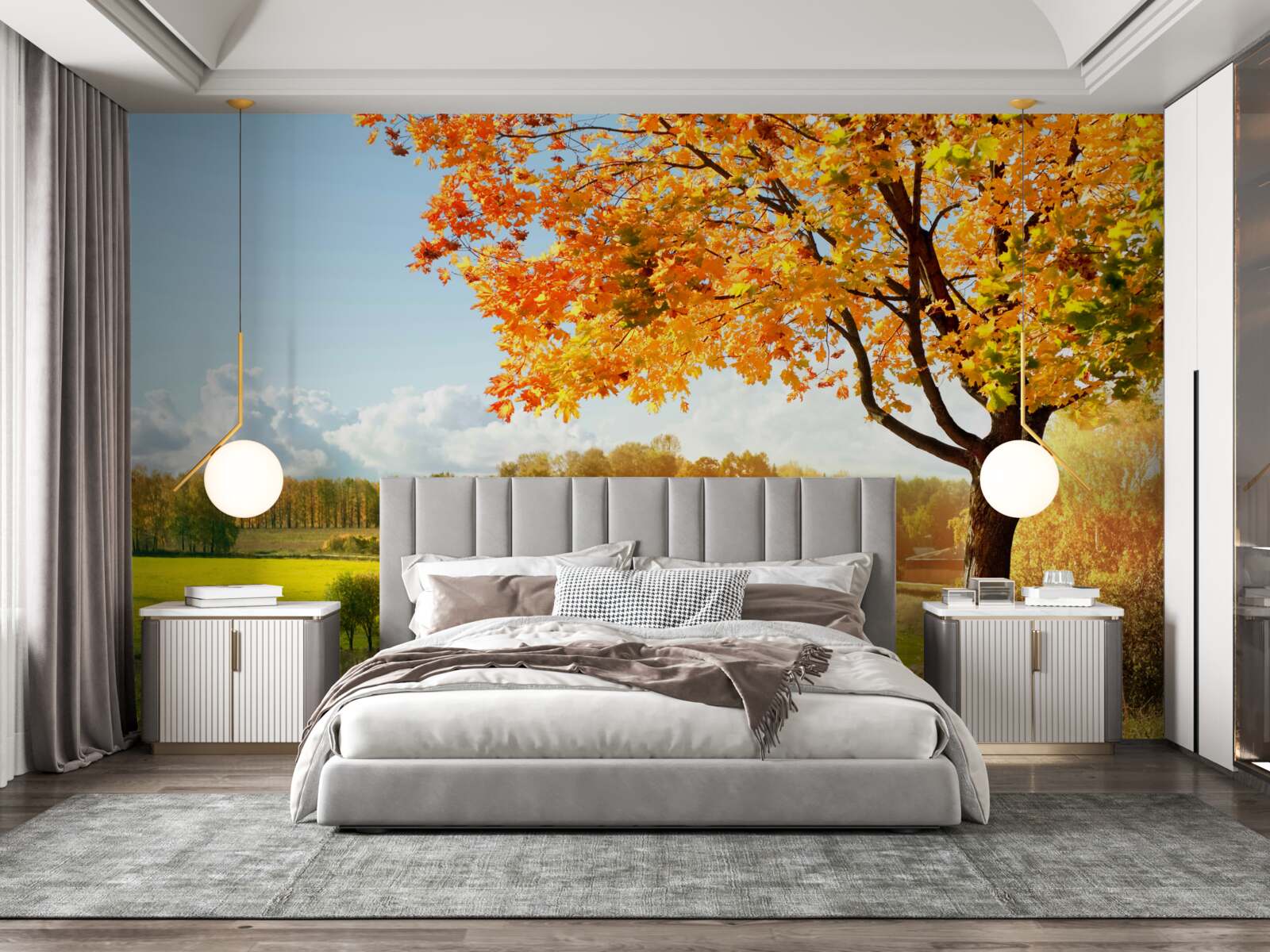 Fototapet o zi strălucitoare de toamnă, învăluită în frumusețe aurie