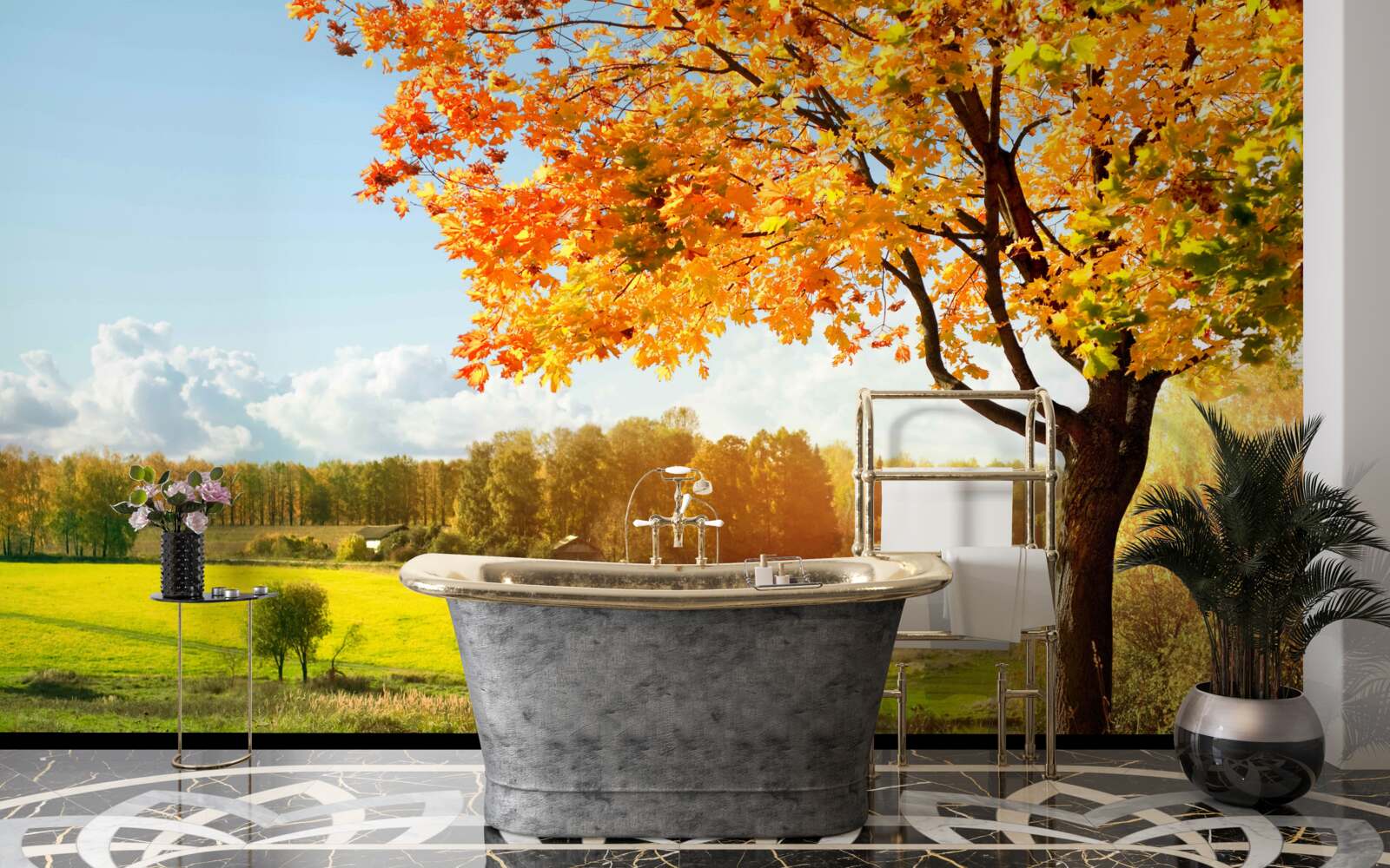 Fototapet o zi strălucitoare de toamnă, învăluită în frumusețe aurie