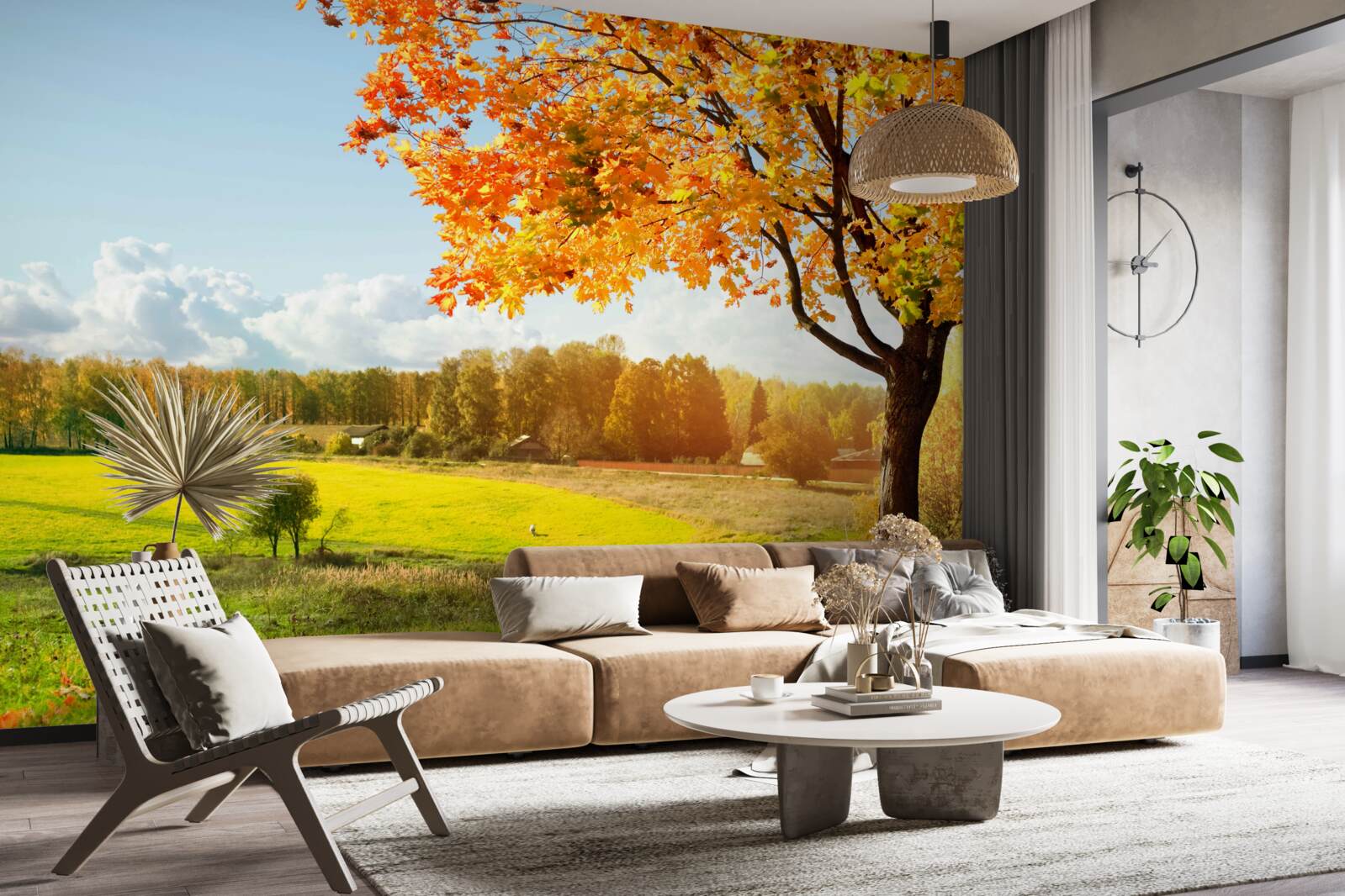 Fototapet o zi strălucitoare de toamnă, învăluită în frumusețe aurie