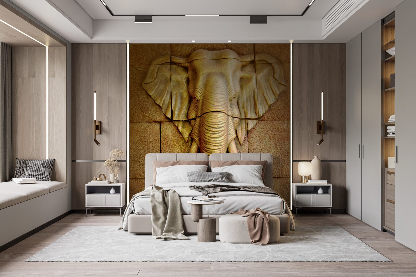 Fototapet imaginea unui elefant cu colți pe o suprafață de piatră