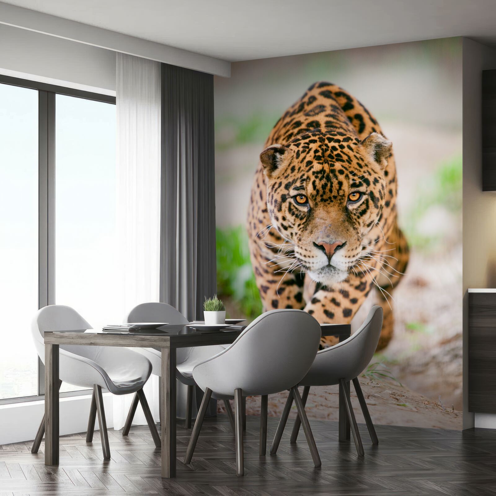 Fototapet un leopard pânditor cu ochi de chihlimbar