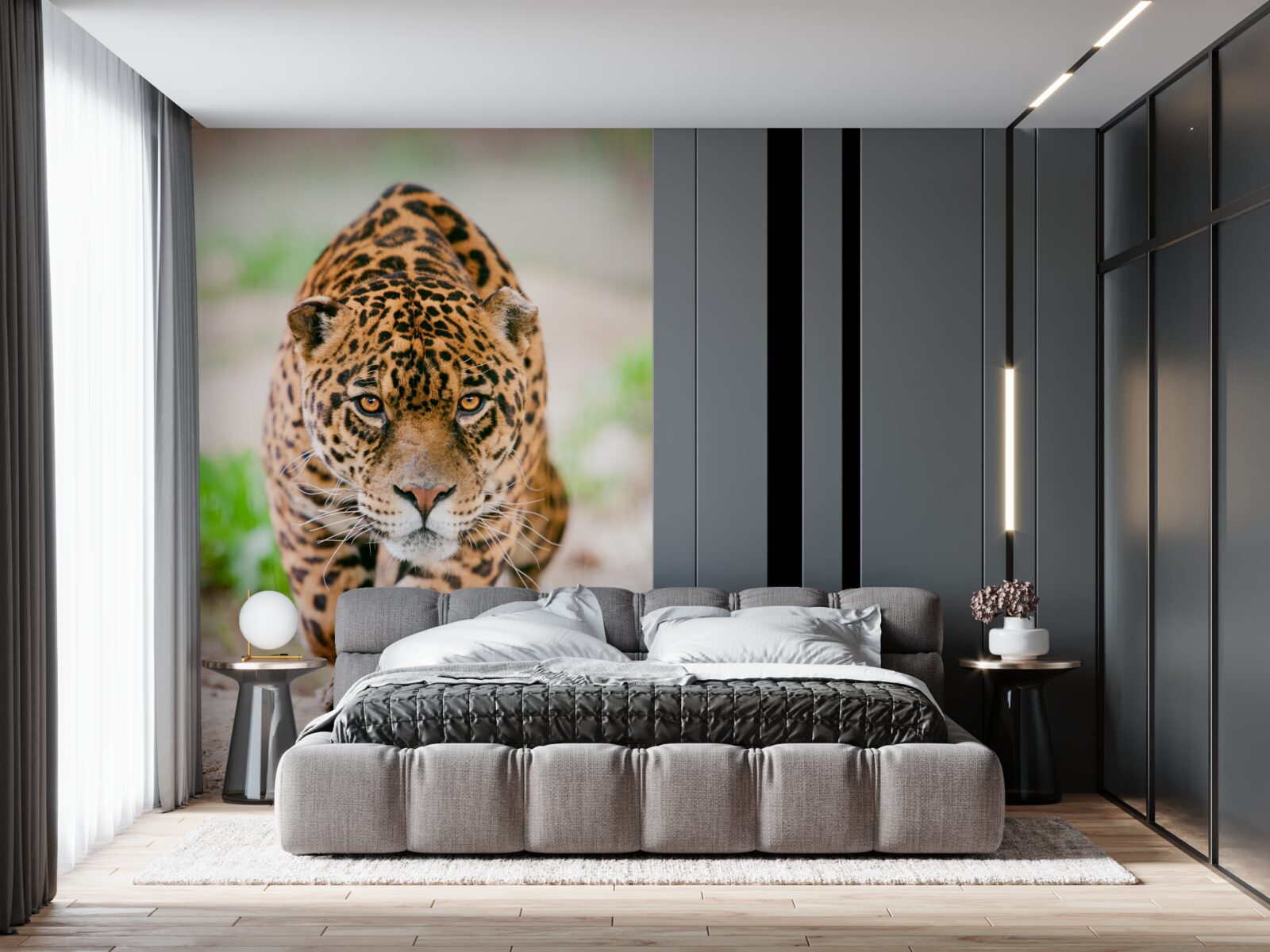 Fototapet un leopard pânditor cu ochi de chihlimbar