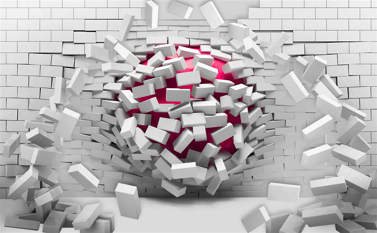 Fototapet mingea scarlet distruge zidul de cărămidă