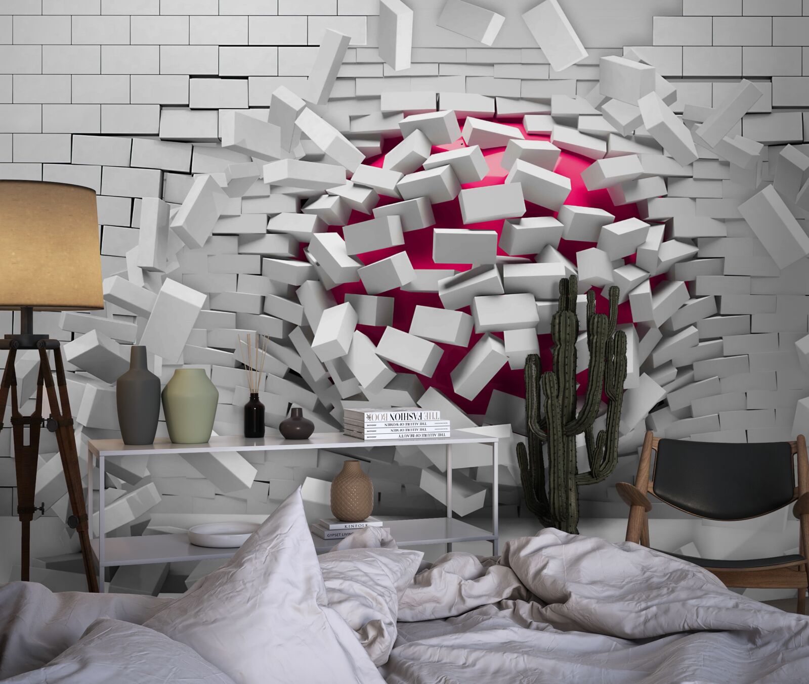 Fototapet mingea scarlet distruge zidul de cărămidă