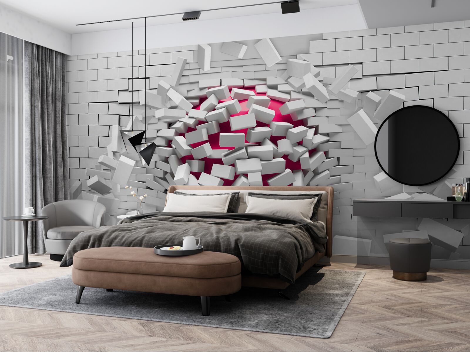 Fototapet mingea scarlet distruge zidul de cărămidă