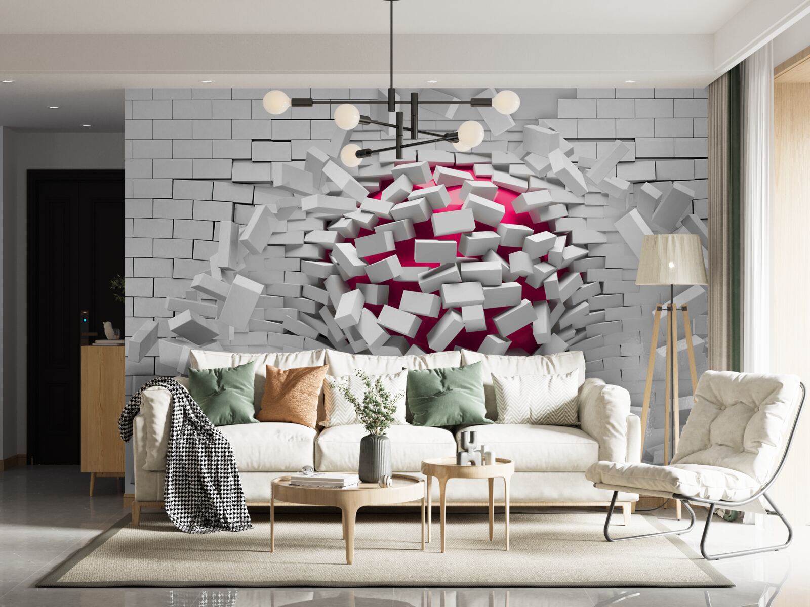 Fototapet mingea scarlet distruge zidul de cărămidă