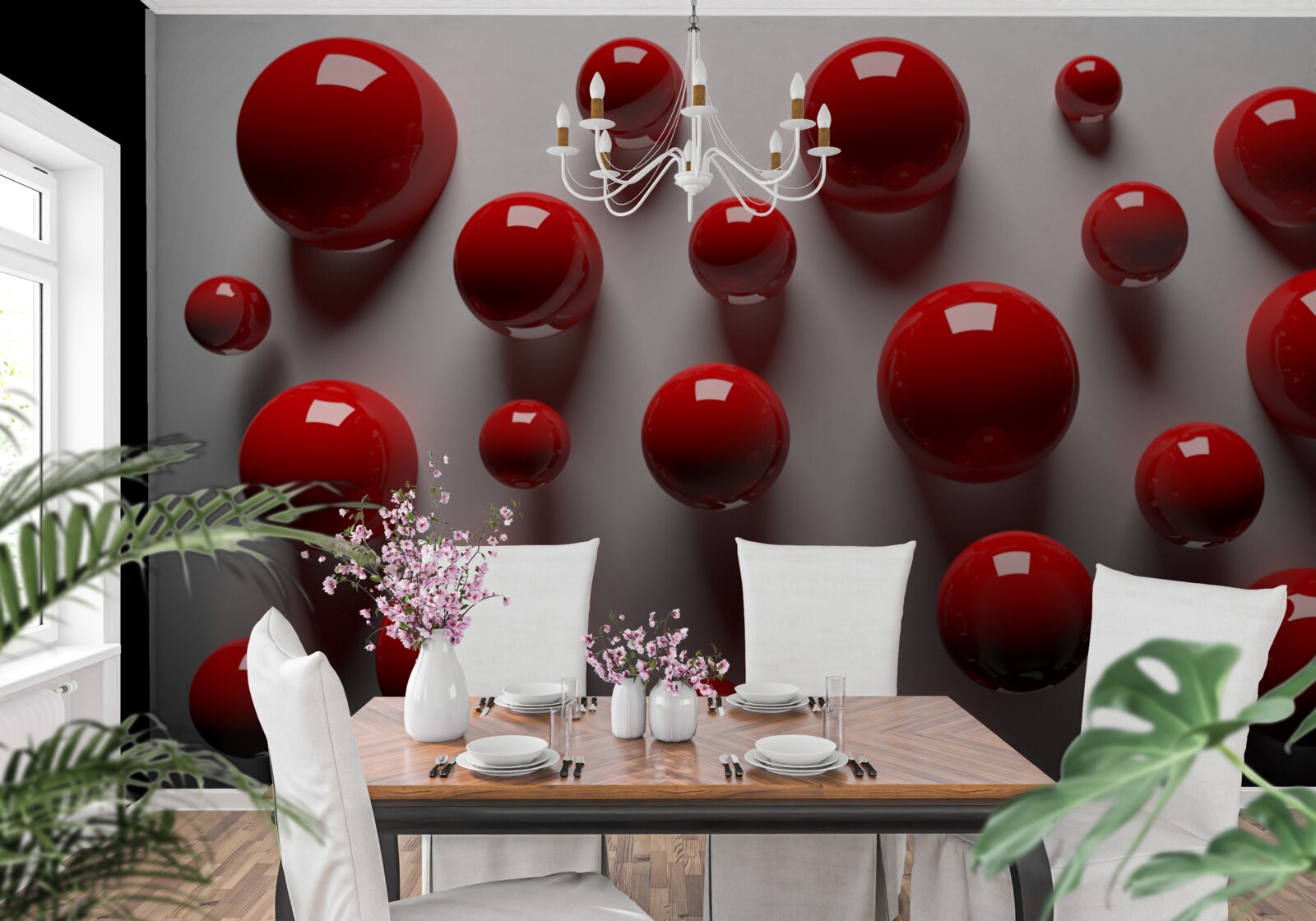 Fototapet bile roșii plutesc pe un fundal deschis