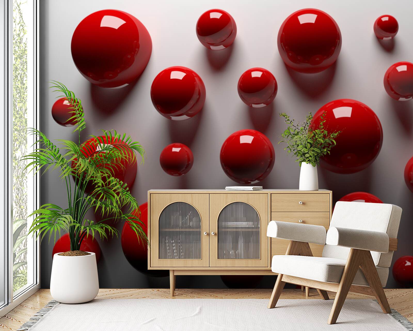 Fototapet bile roșii plutesc pe un fundal deschis