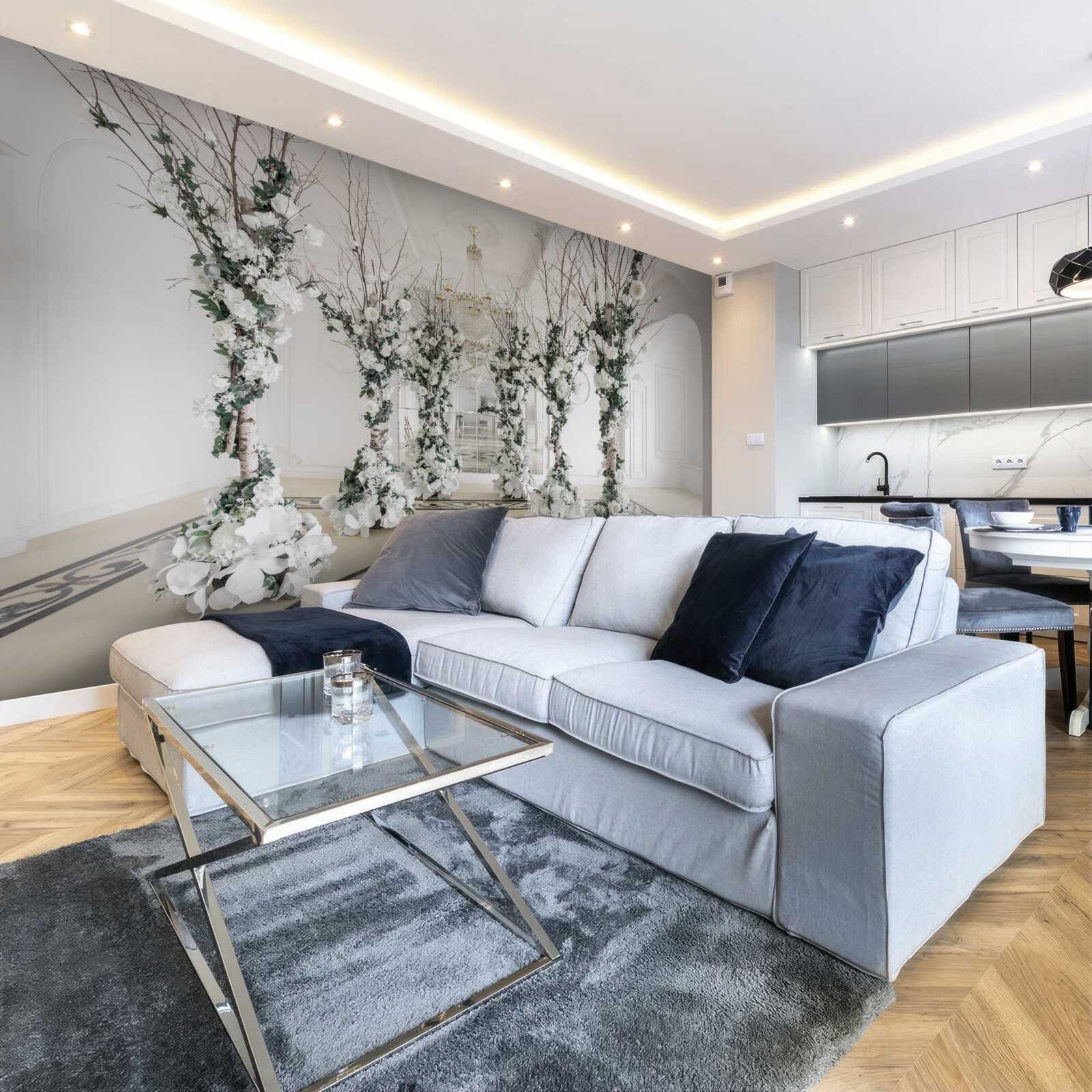 Fototapet într-o cameră cu coloane albe