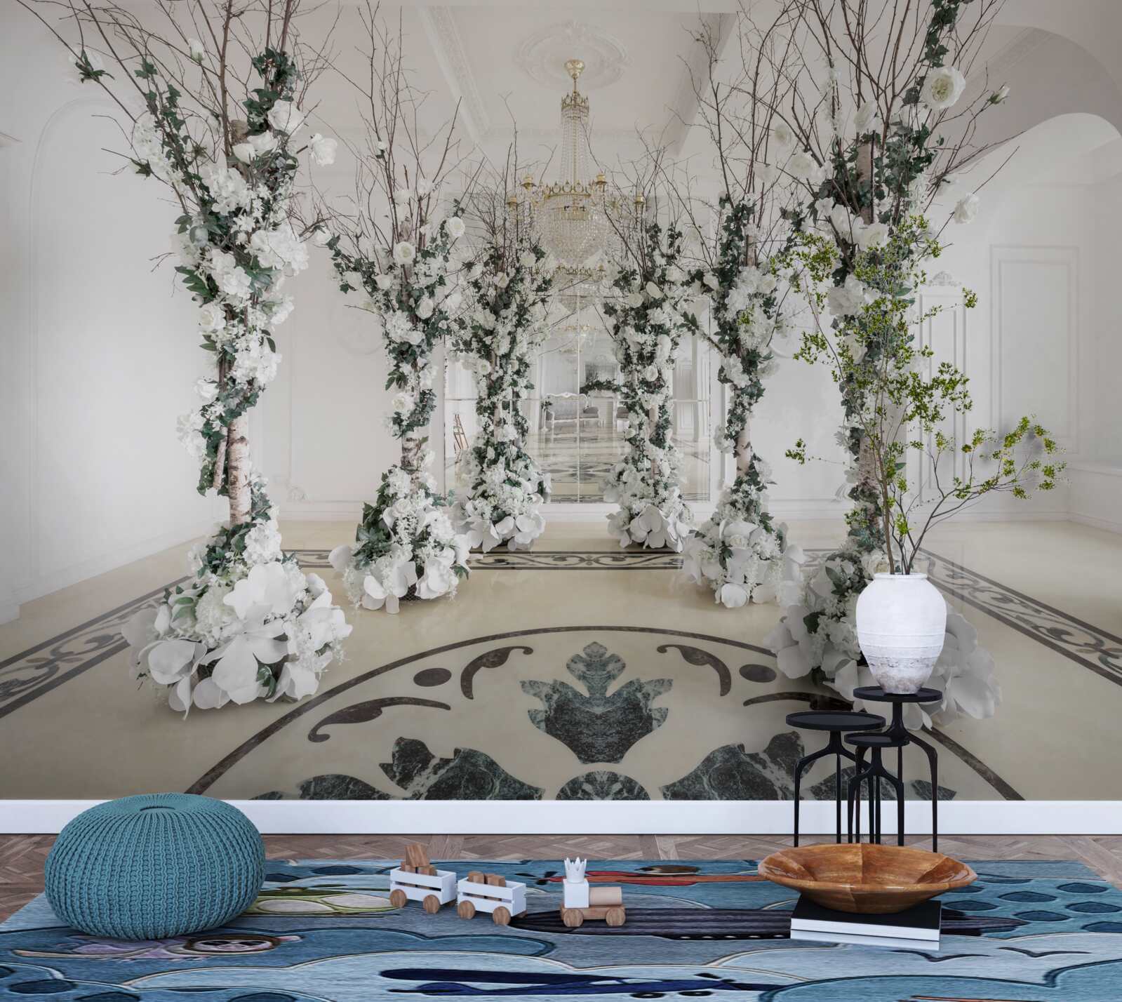 Fototapet într-o cameră cu coloane albe