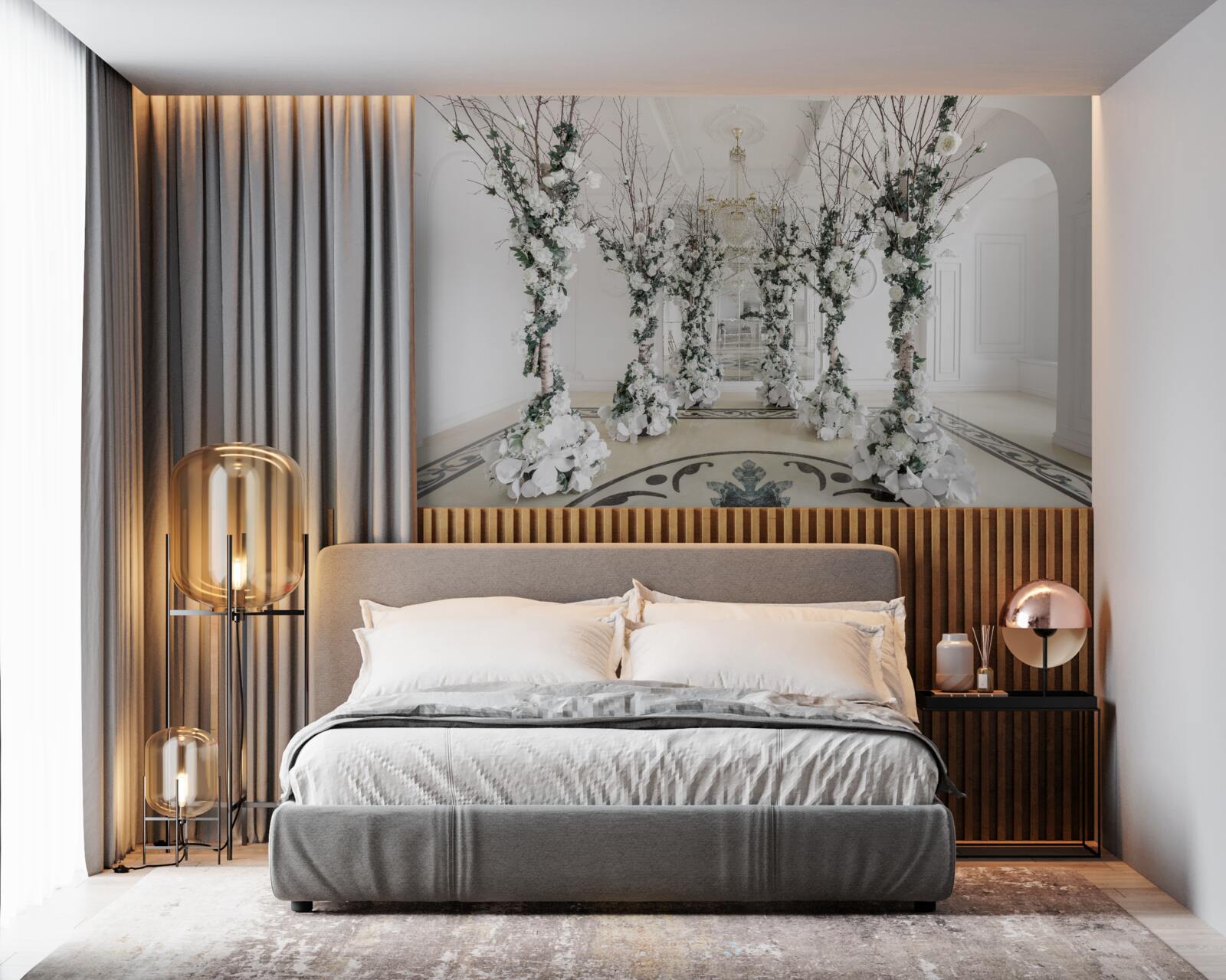 Fototapet într-o cameră cu coloane albe