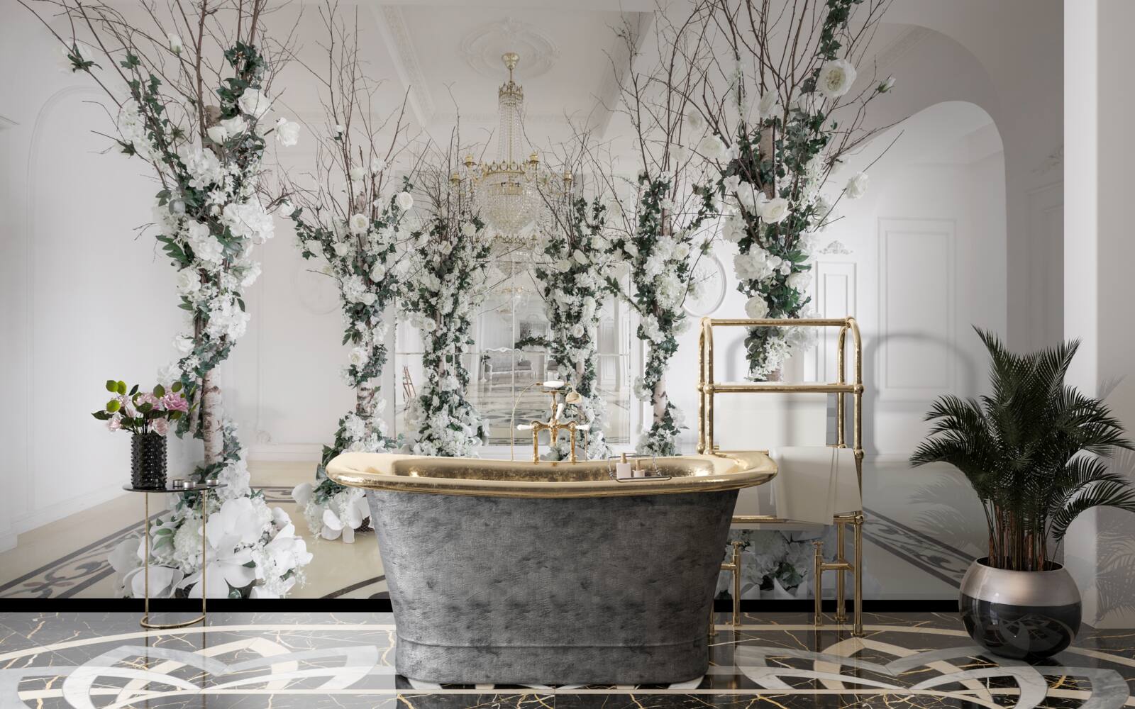 Fototapet într-o cameră cu coloane albe