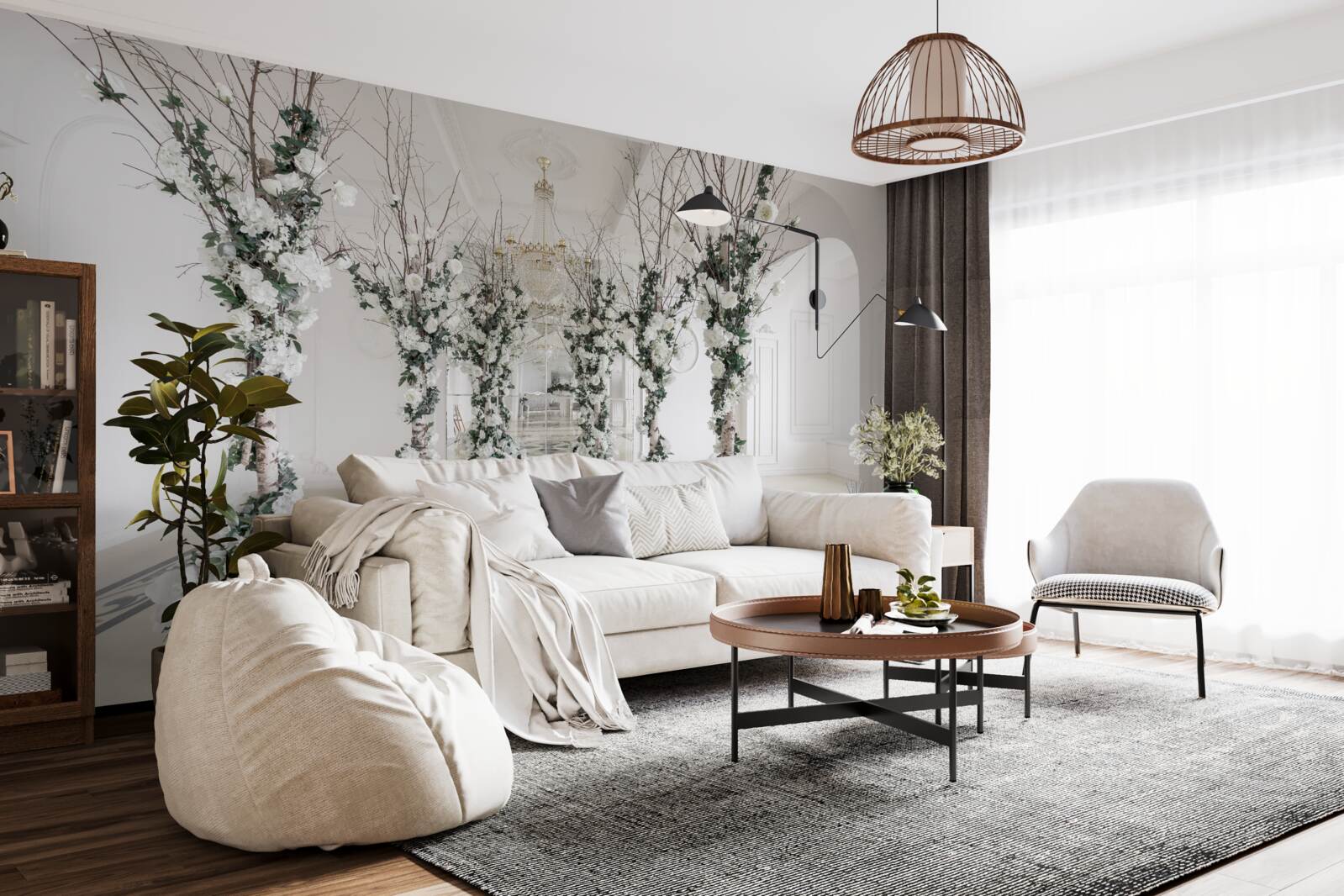 Fototapet într-o cameră cu coloane albe