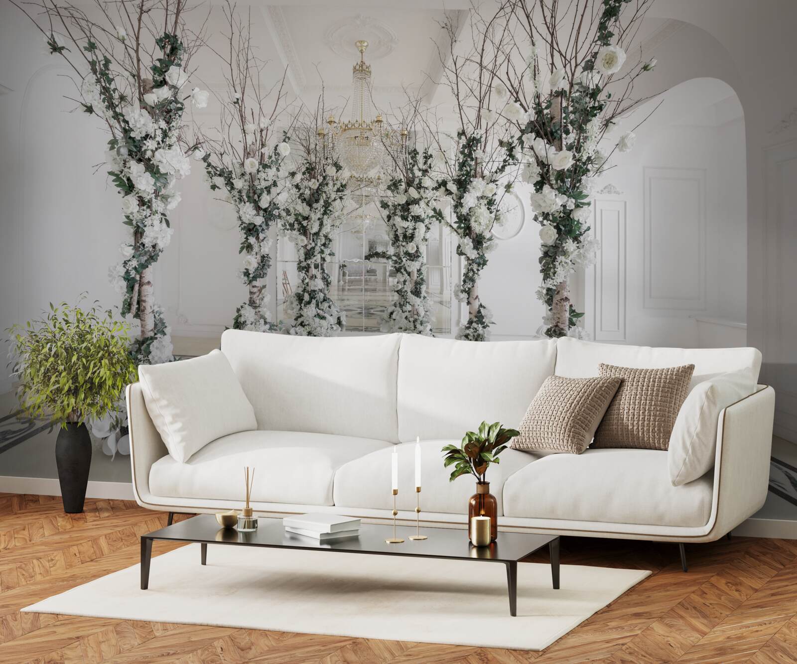 Fototapet într-o cameră cu coloane albe