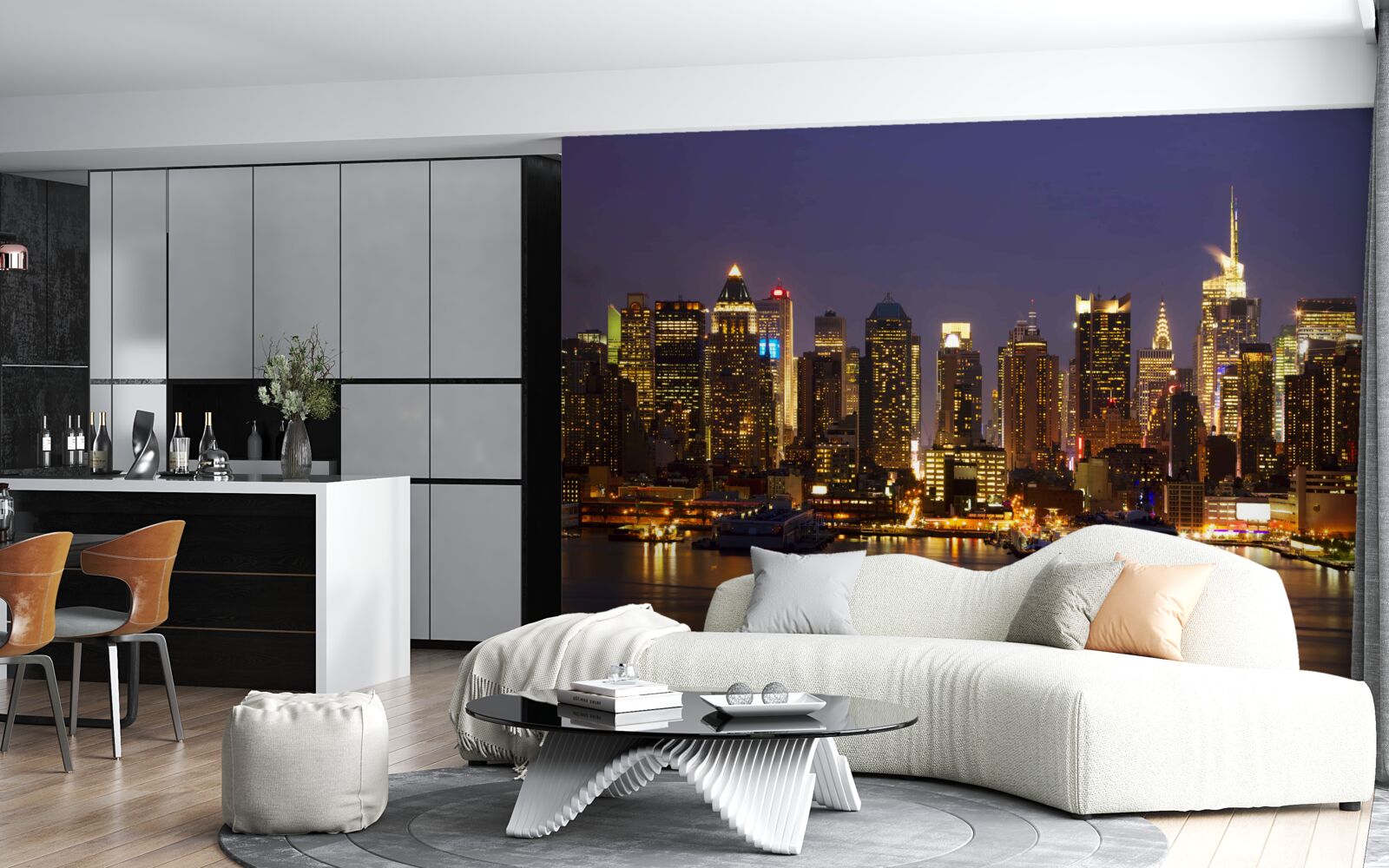 Fototapet oraș de noapte în lumina zgârie-norilor